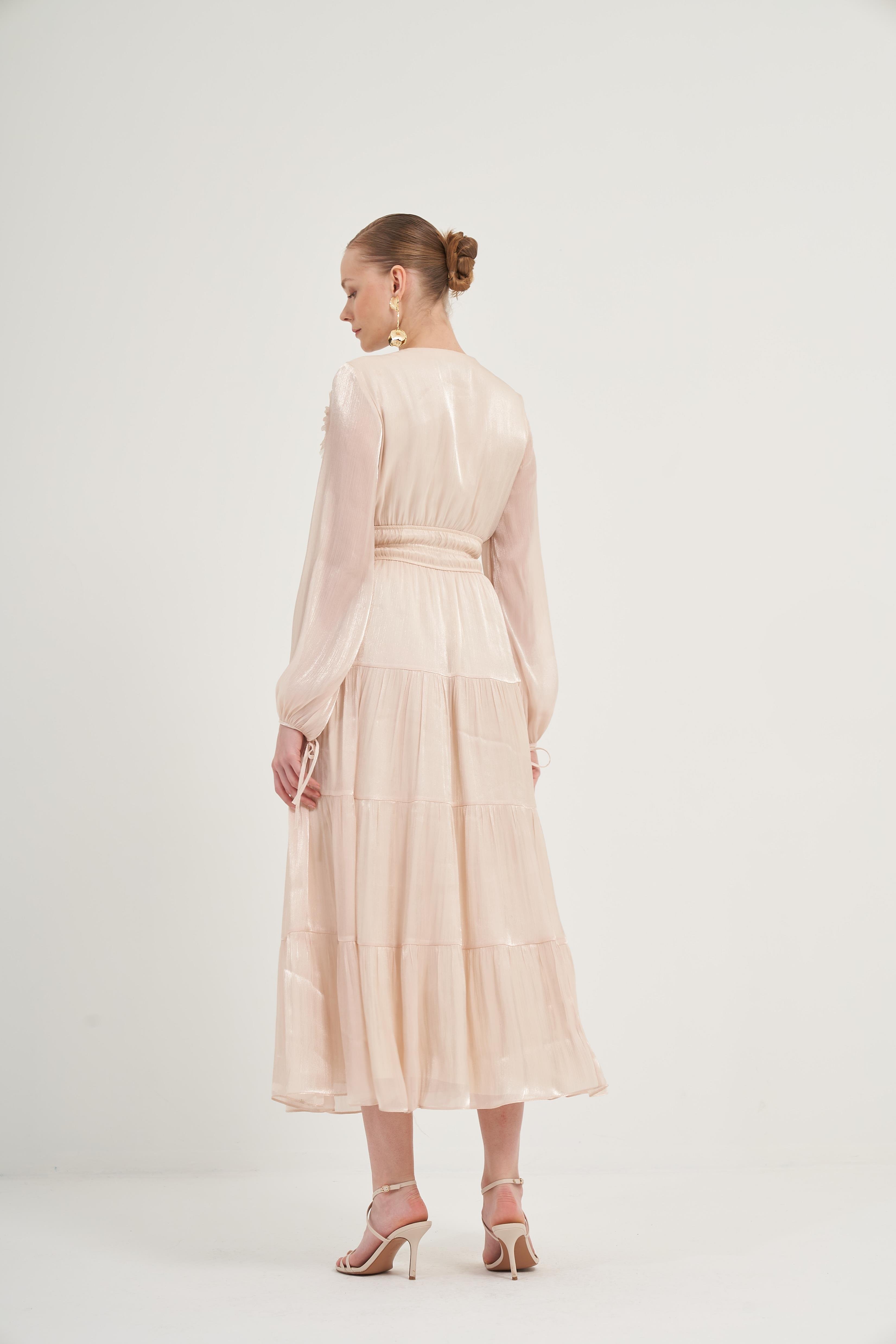 Firoy Kadın Organze Elbise  Beige