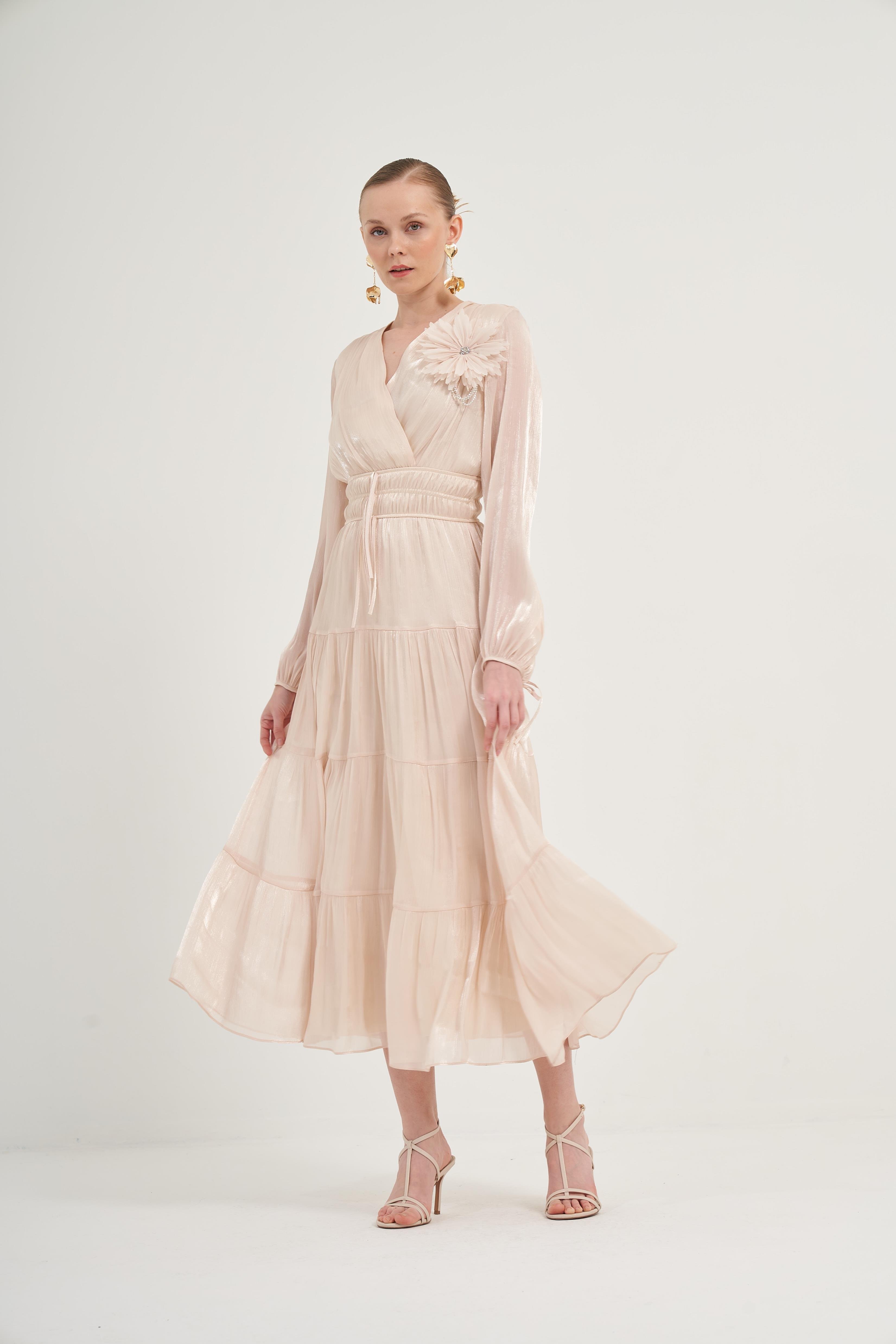 Firoy Kadın Organze Elbise  Beige