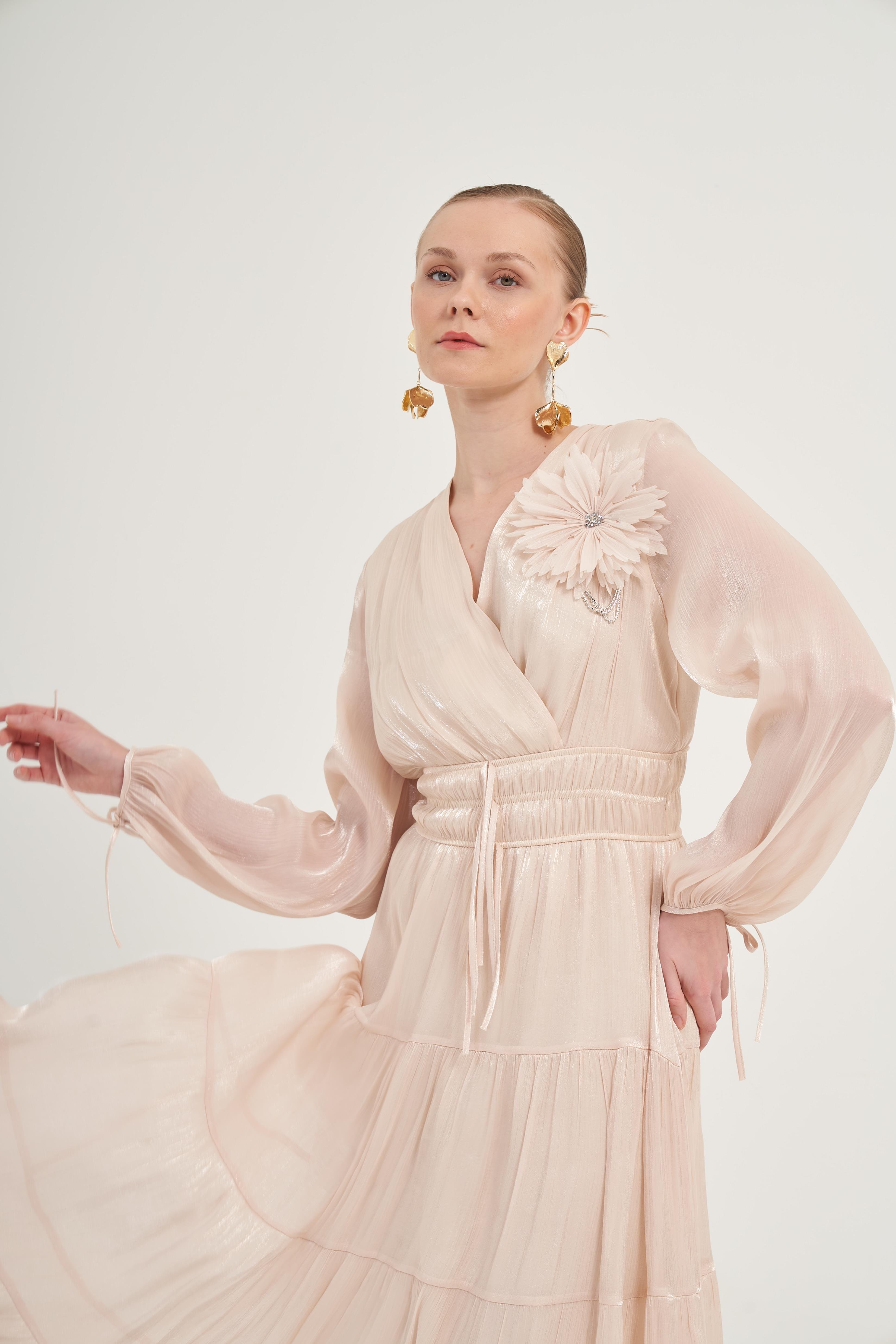 Firoy Kadın Organze Elbise  Beige
