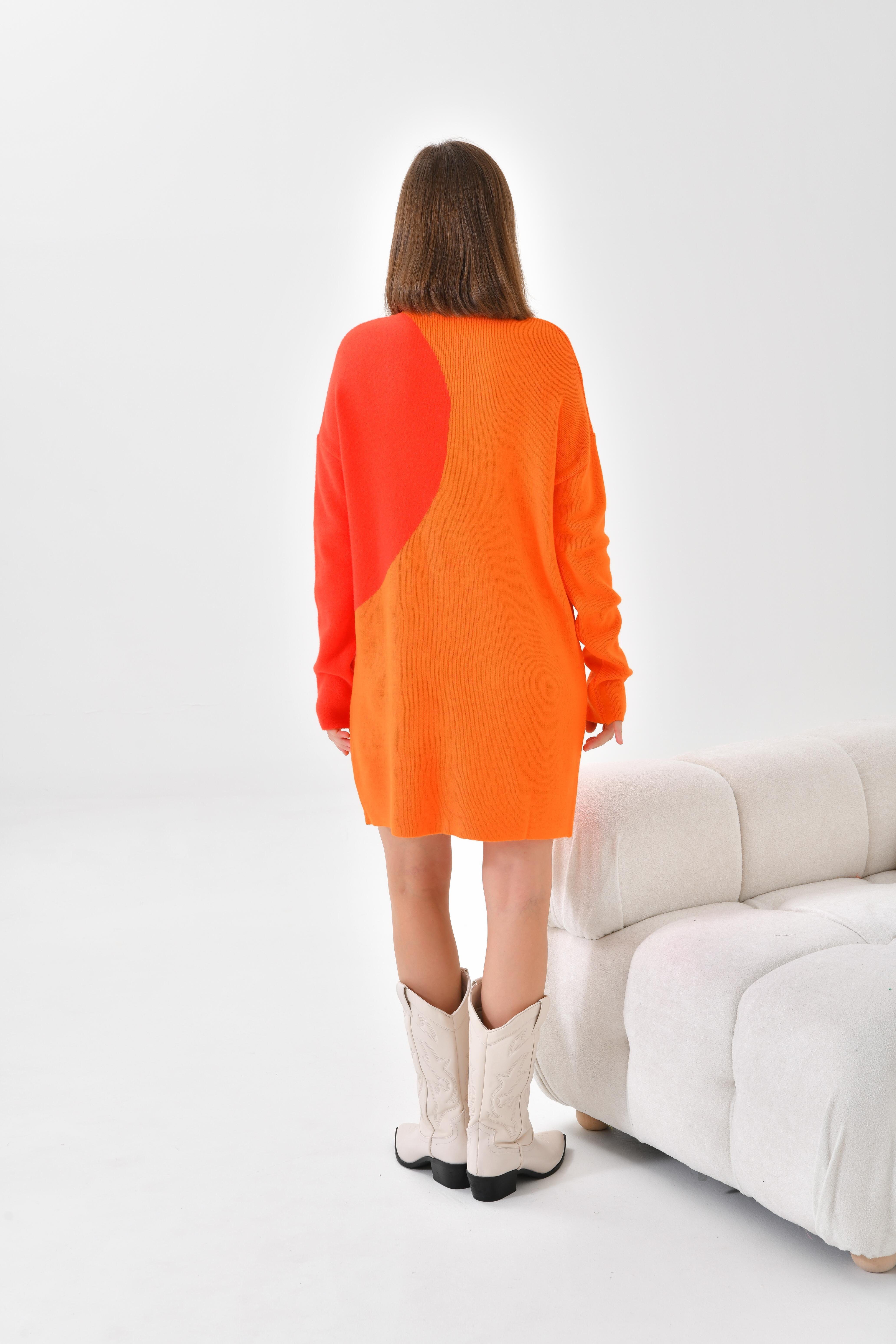 Firoy Kadın Oval Detaylı Tunik  Orange