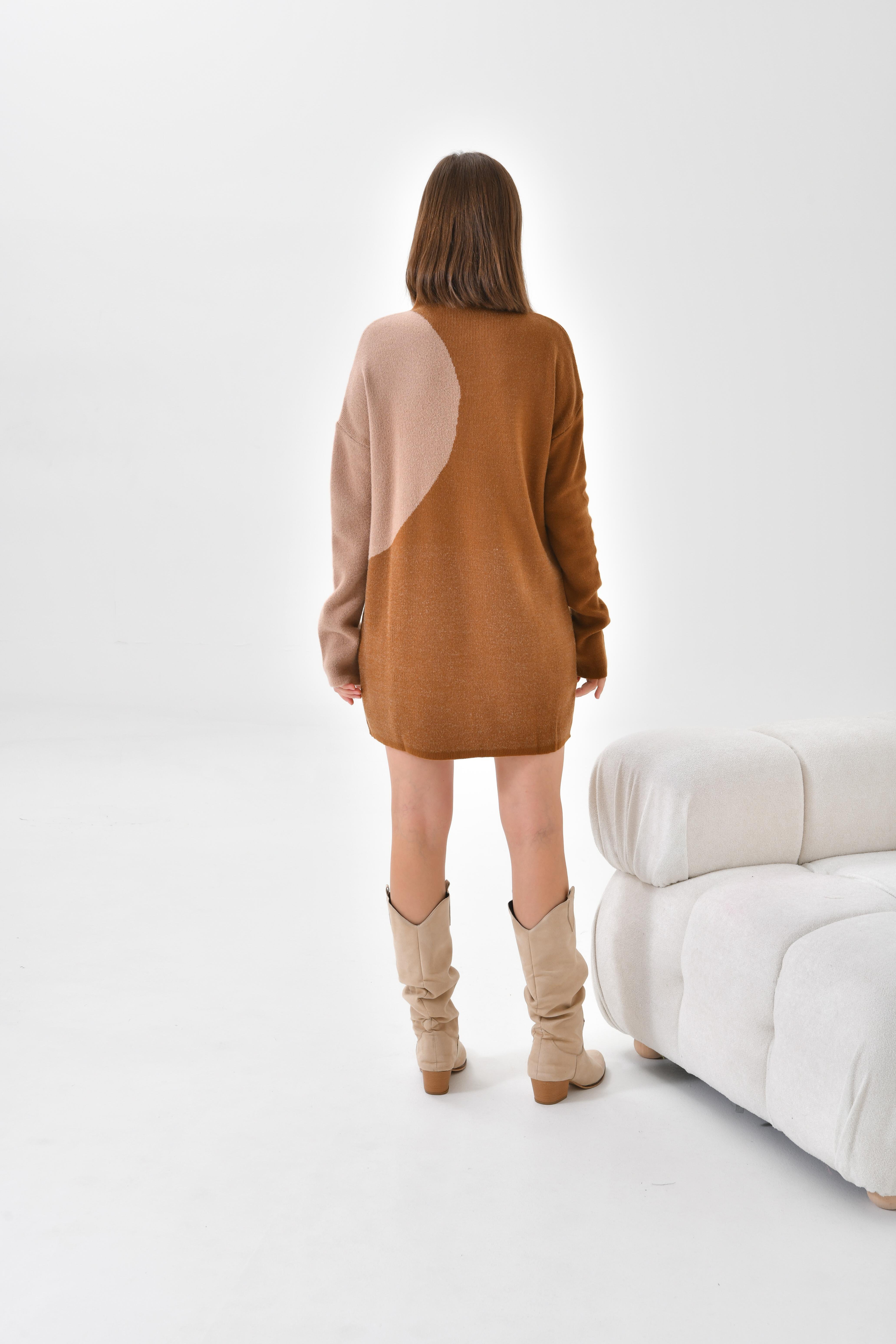 Firoy Kadın Oval Detaylı Tunik  Taba