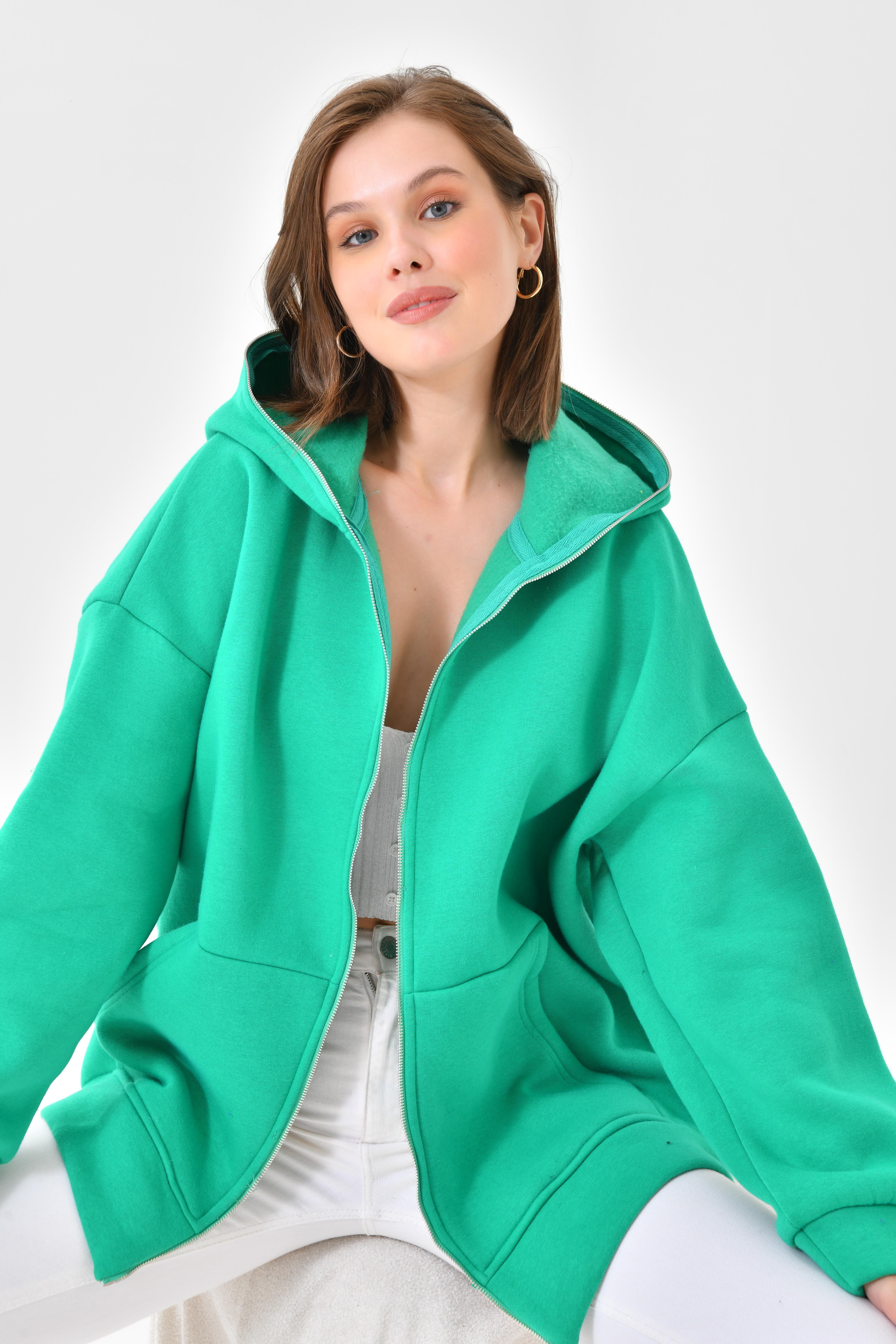 Firoy Kadın Oversize 3 İp Şardonlu Fermuarlı Sweatshırt  Benetton