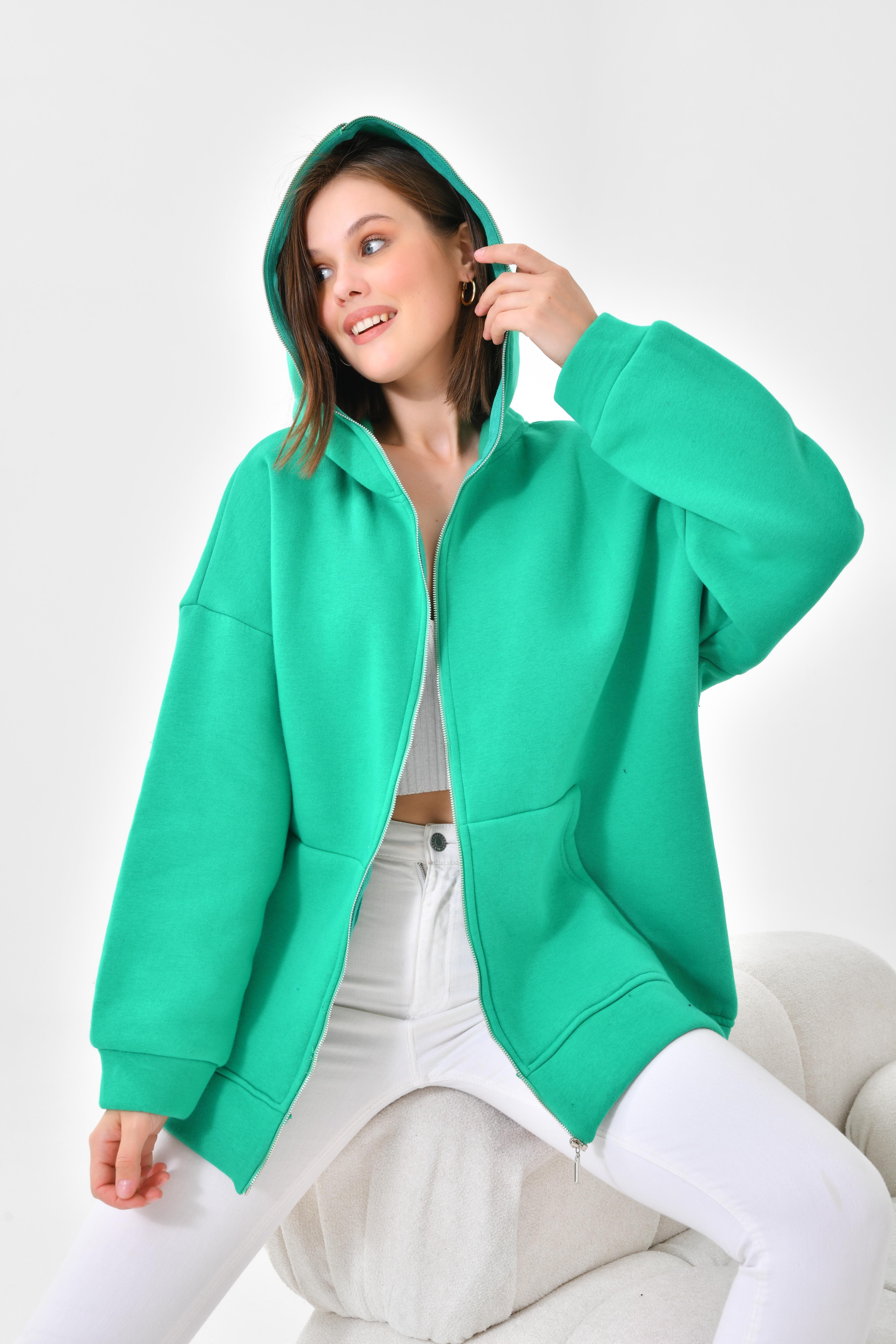 Firoy Kadın Oversize 3 İp Şardonlu Fermuarlı Sweatshırt  Benetton