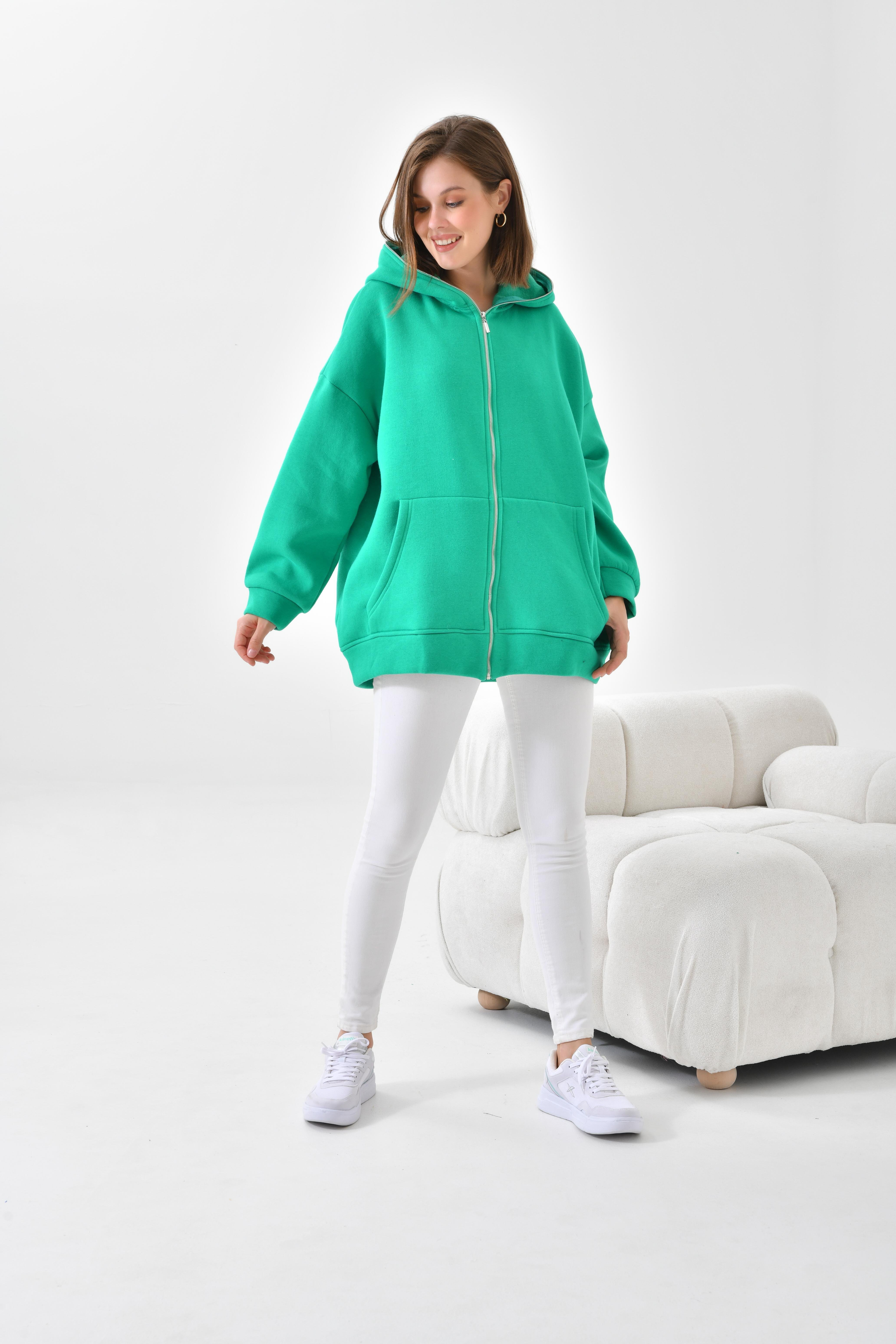 Firoy Kadın Oversize 3 İp Şardonlu Fermuarlı Sweatshırt  Benetton