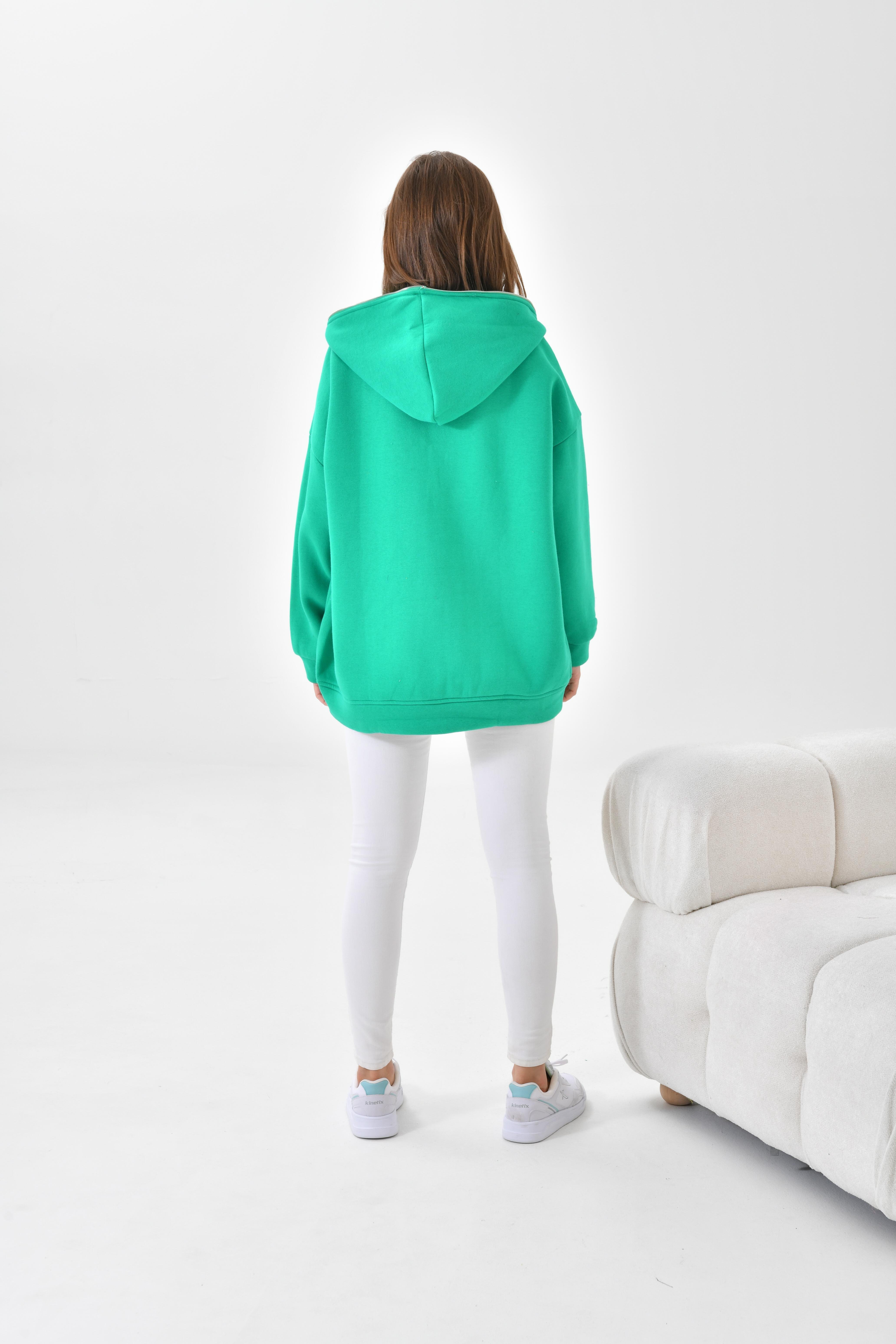 Firoy Kadın Oversize 3 İp Şardonlu Fermuarlı Sweatshırt  Benetton