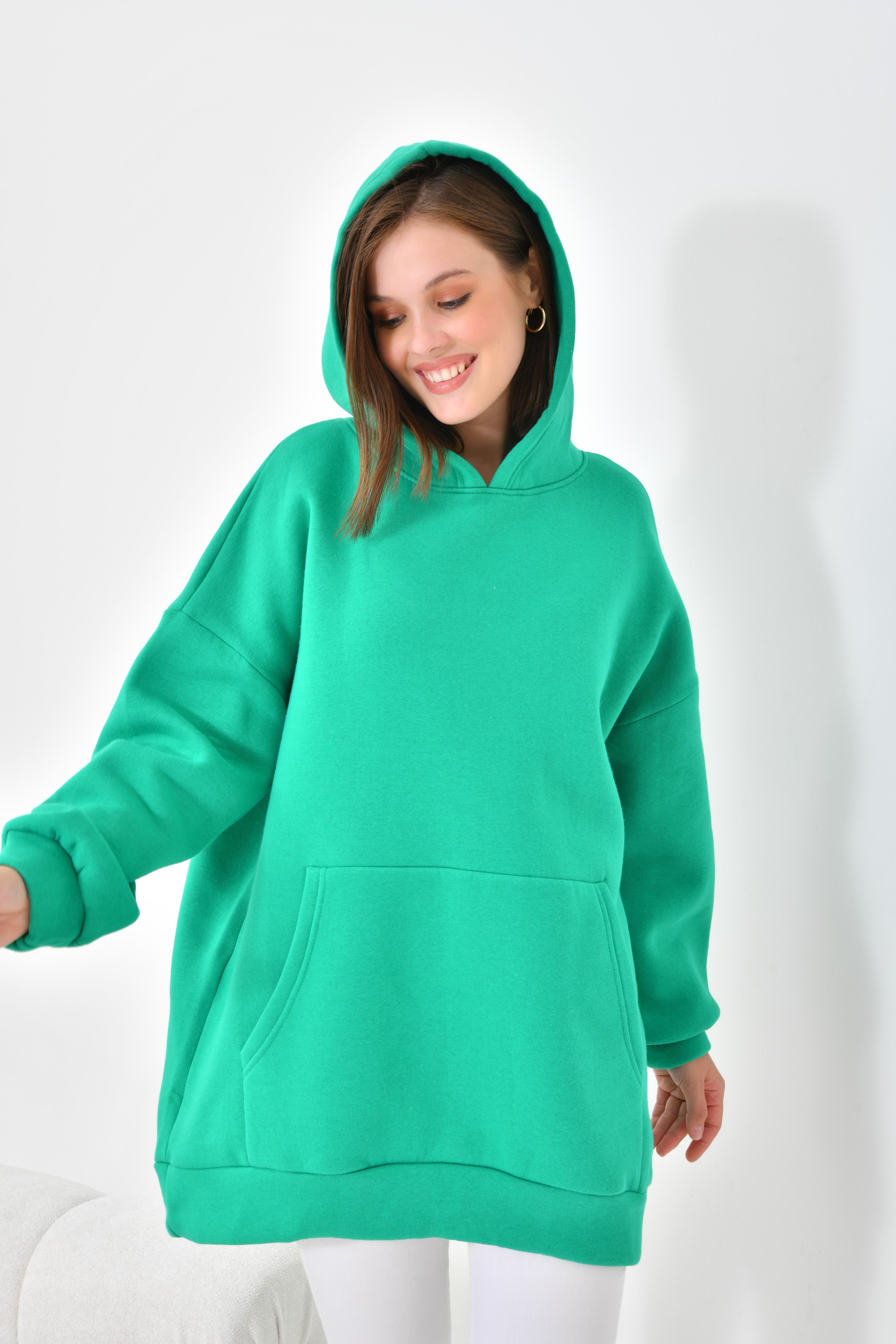 Firoy Kadın Oversize 3 İp Şardonlu Kapüşonlu Sweatshirt  Benetton