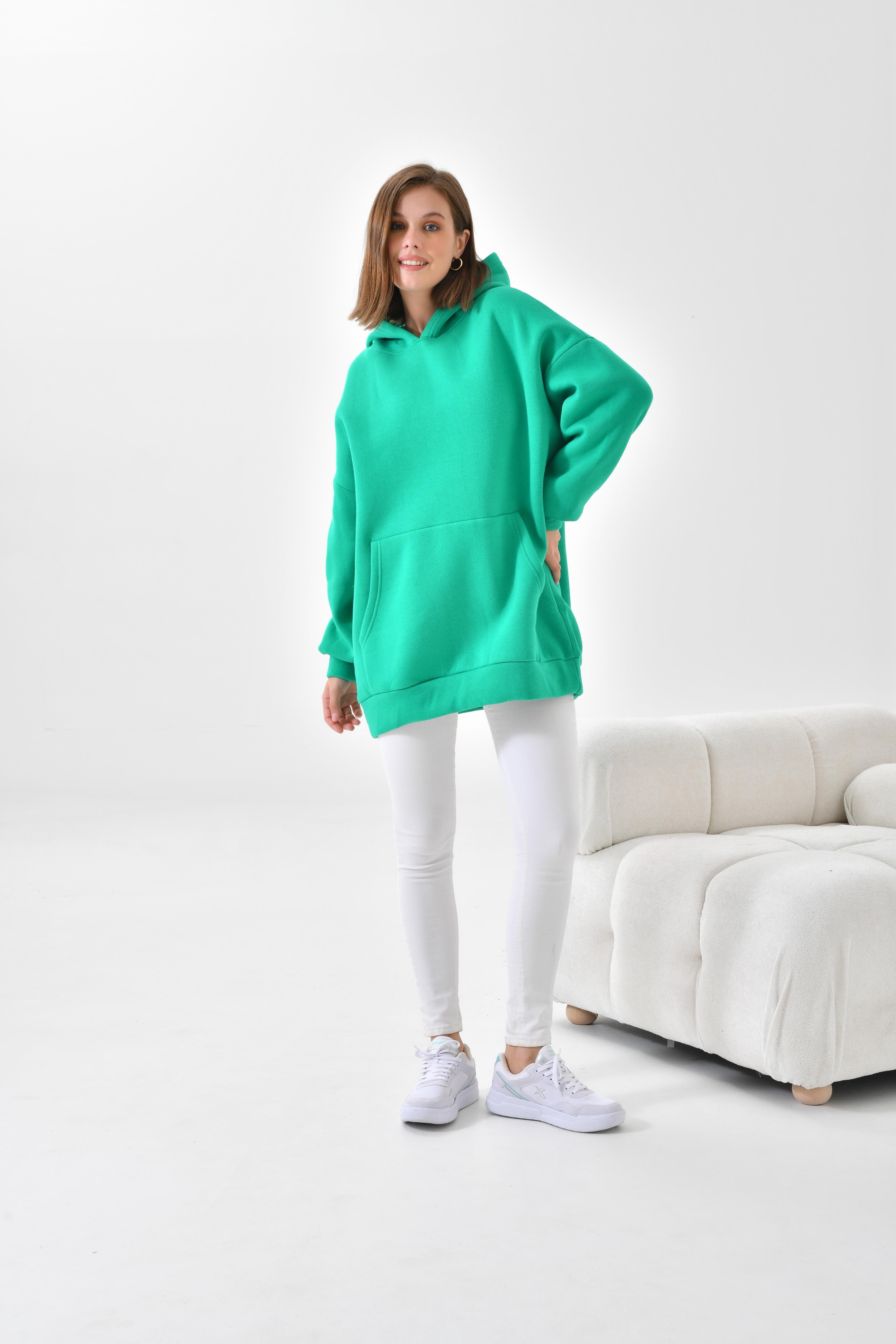 Firoy Kadın Oversize 3 İp Şardonlu Kapüşonlu Sweatshirt  Benetton