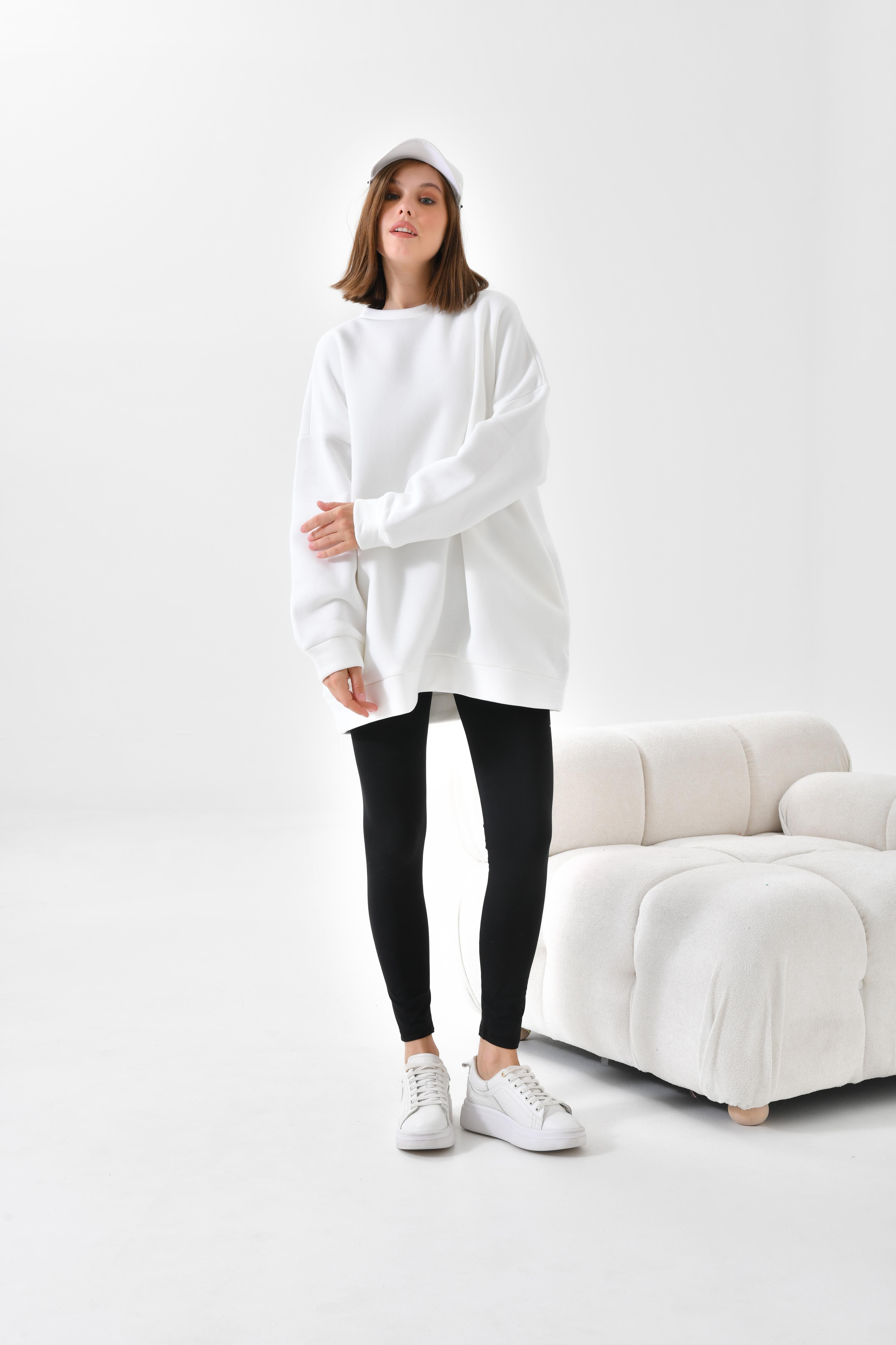 Firoy Kadın Oversize 3 İp Şardonlu Sweatshirt  Ekru