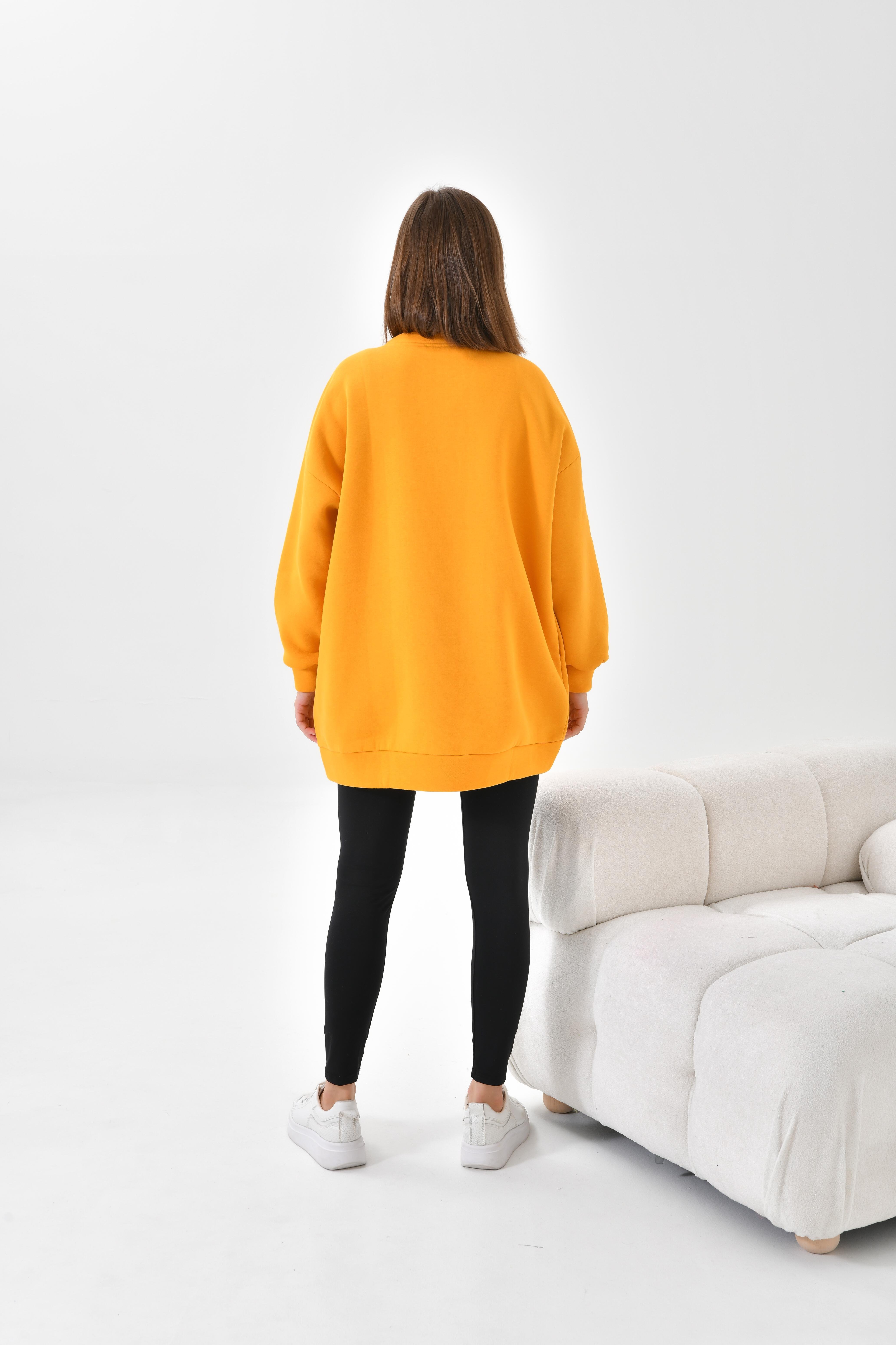Firoy Kadın Oversize 3 İp Şardonlu Sweatshirt  Hardal