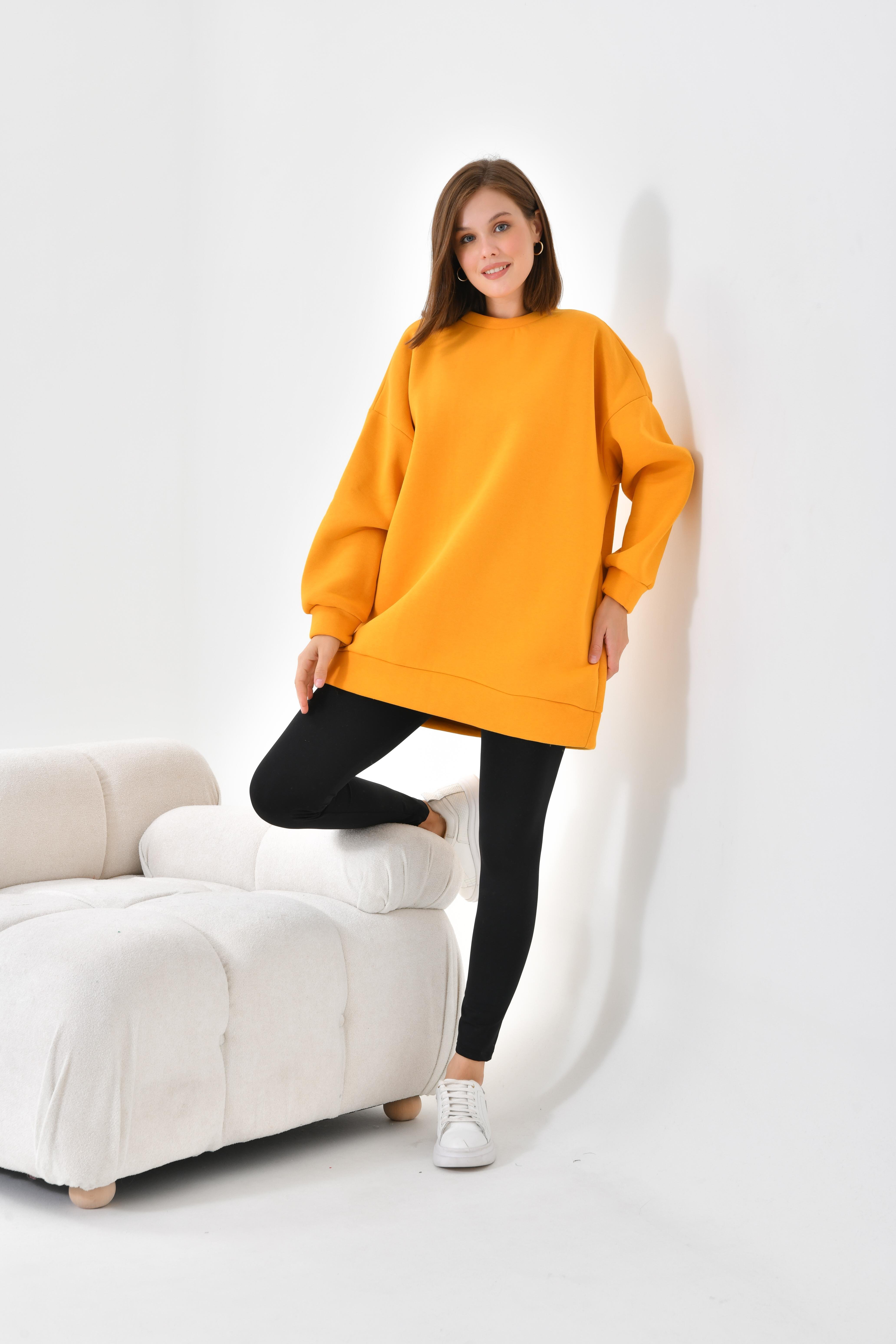 Firoy Kadın Oversize 3 İp Şardonlu Sweatshirt  Hardal