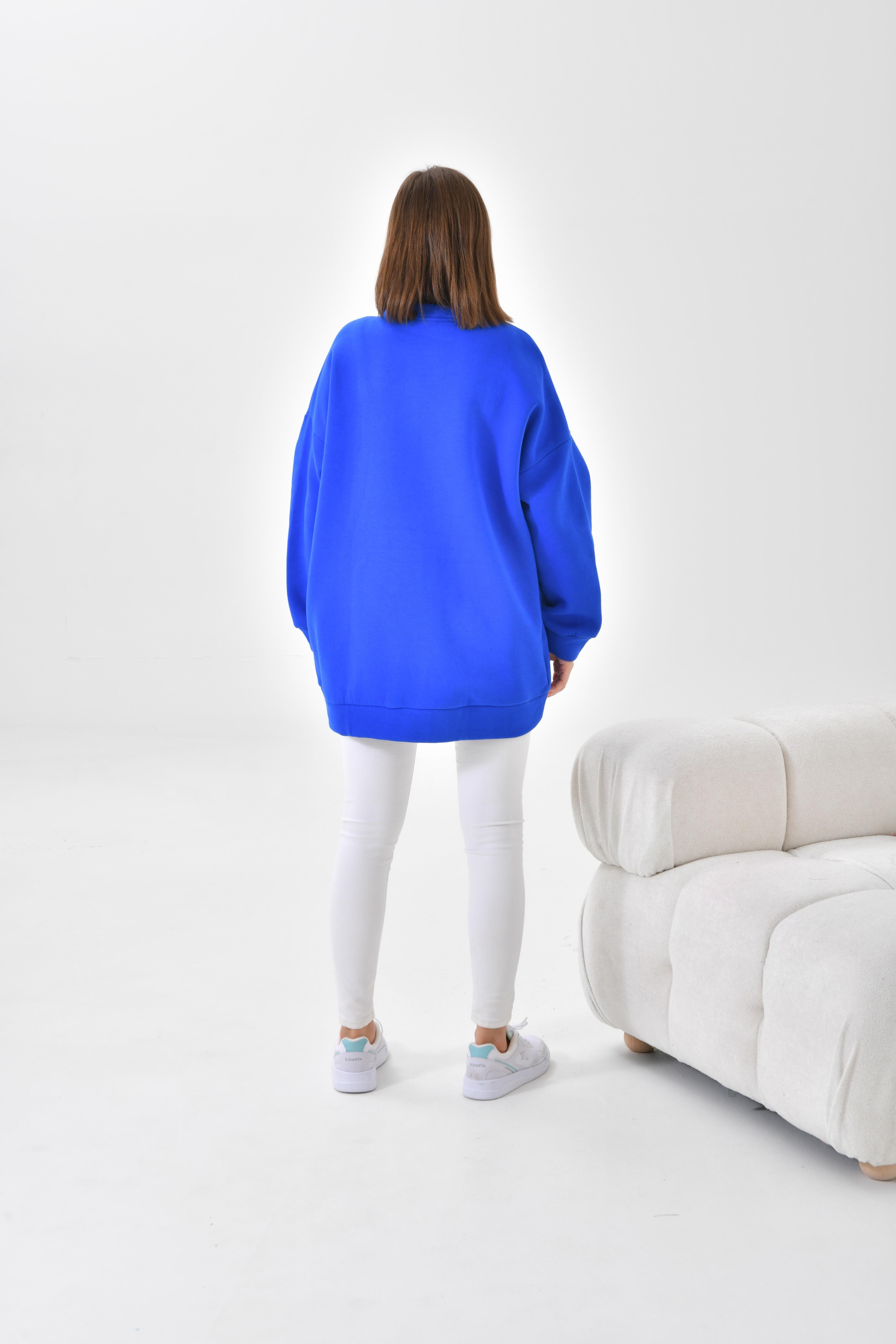 Firoy Kadın Oversize 3 İp Şardonlu Sweatshirt  Saks Mavi