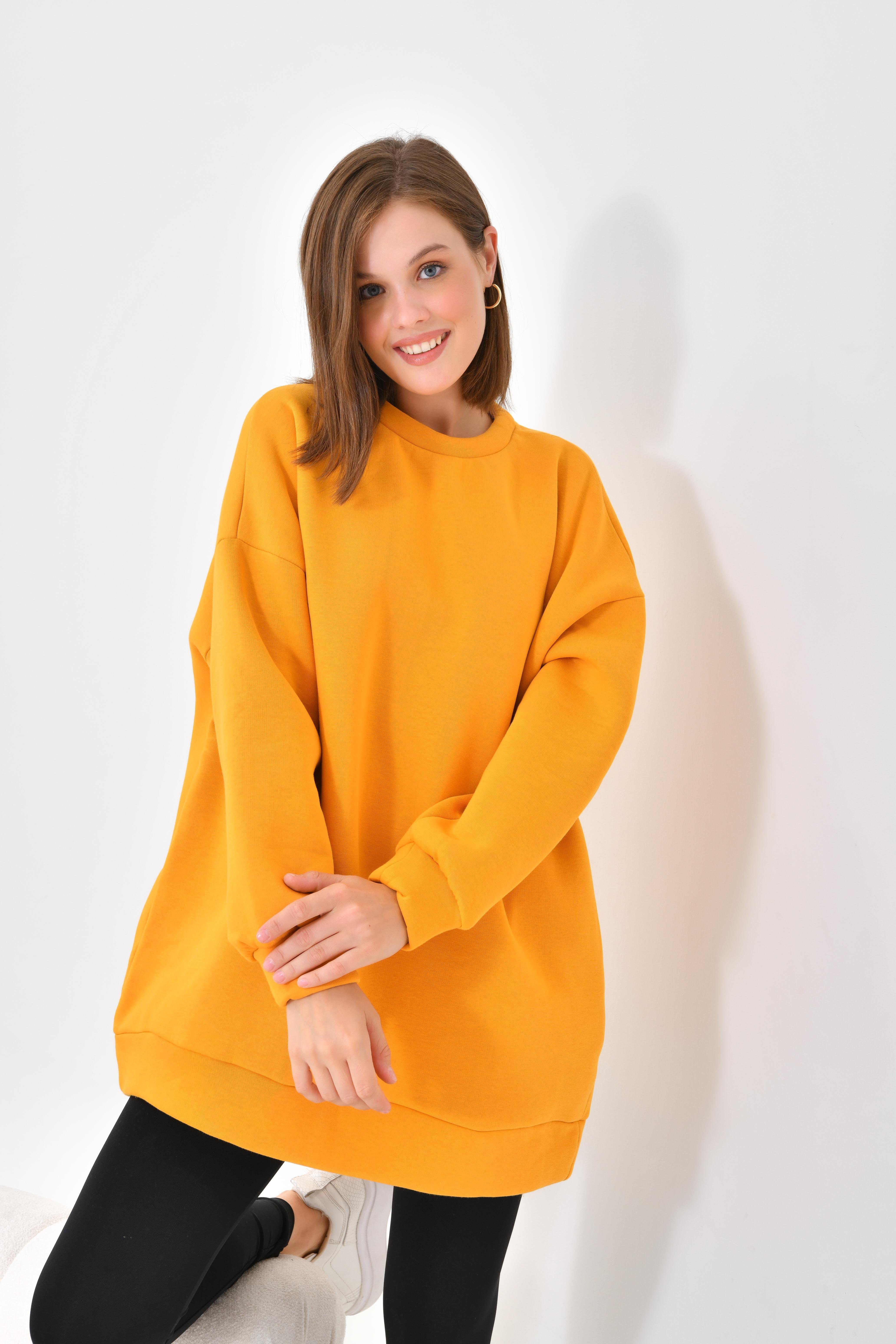 Firoy Kadın Oversize 3 İp Şardonlu Sweatshirt  Hardal