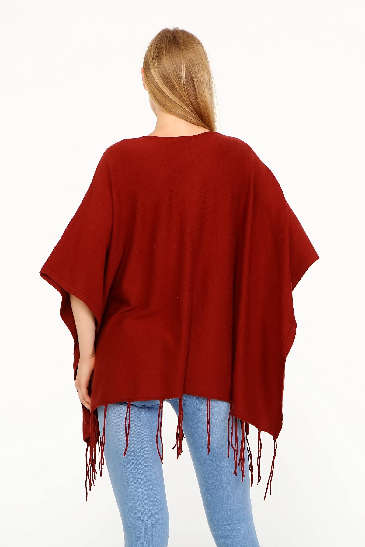 Firoy Kadın Püskül Detay Panço  Kiremit