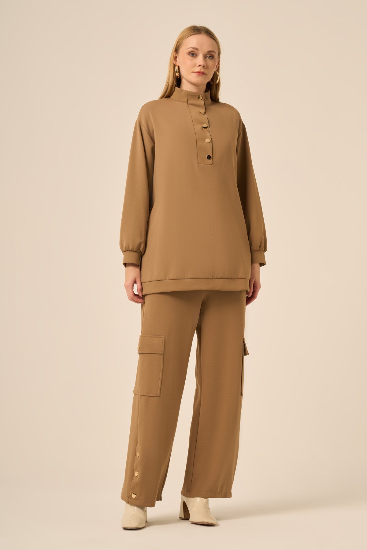 Firoy Kadın Royal Pantolonlu Takım  Camel