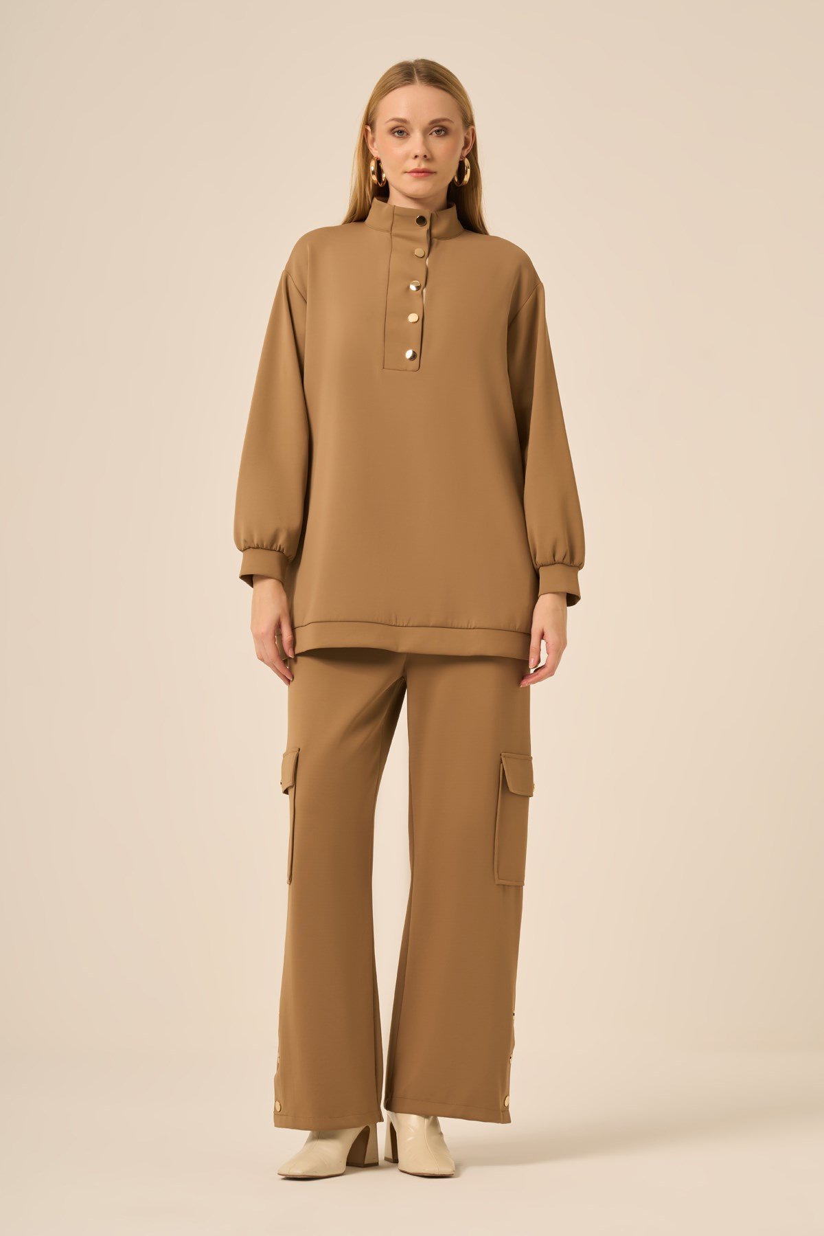 Firoy Kadın Royal Pantolonlu Takım  Camel