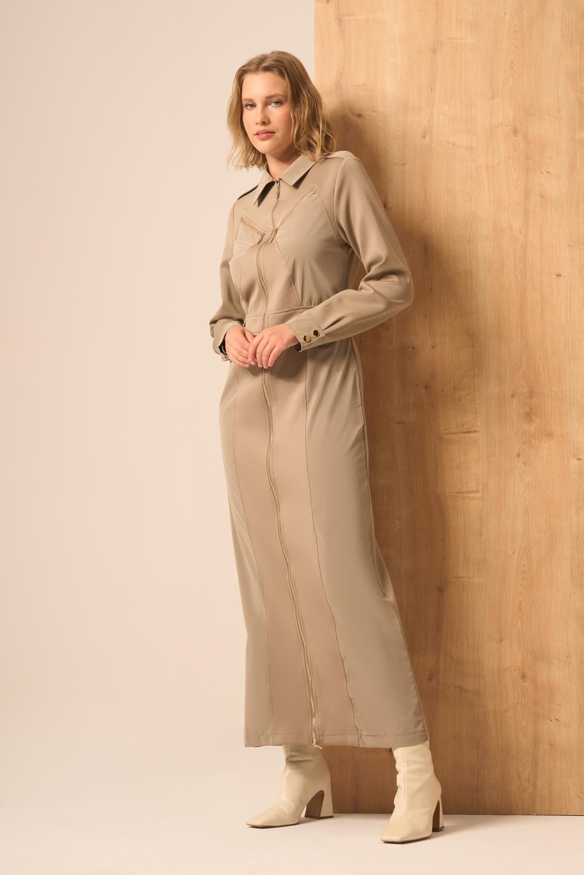 Firoy Kadın Safir Elbise  Beige