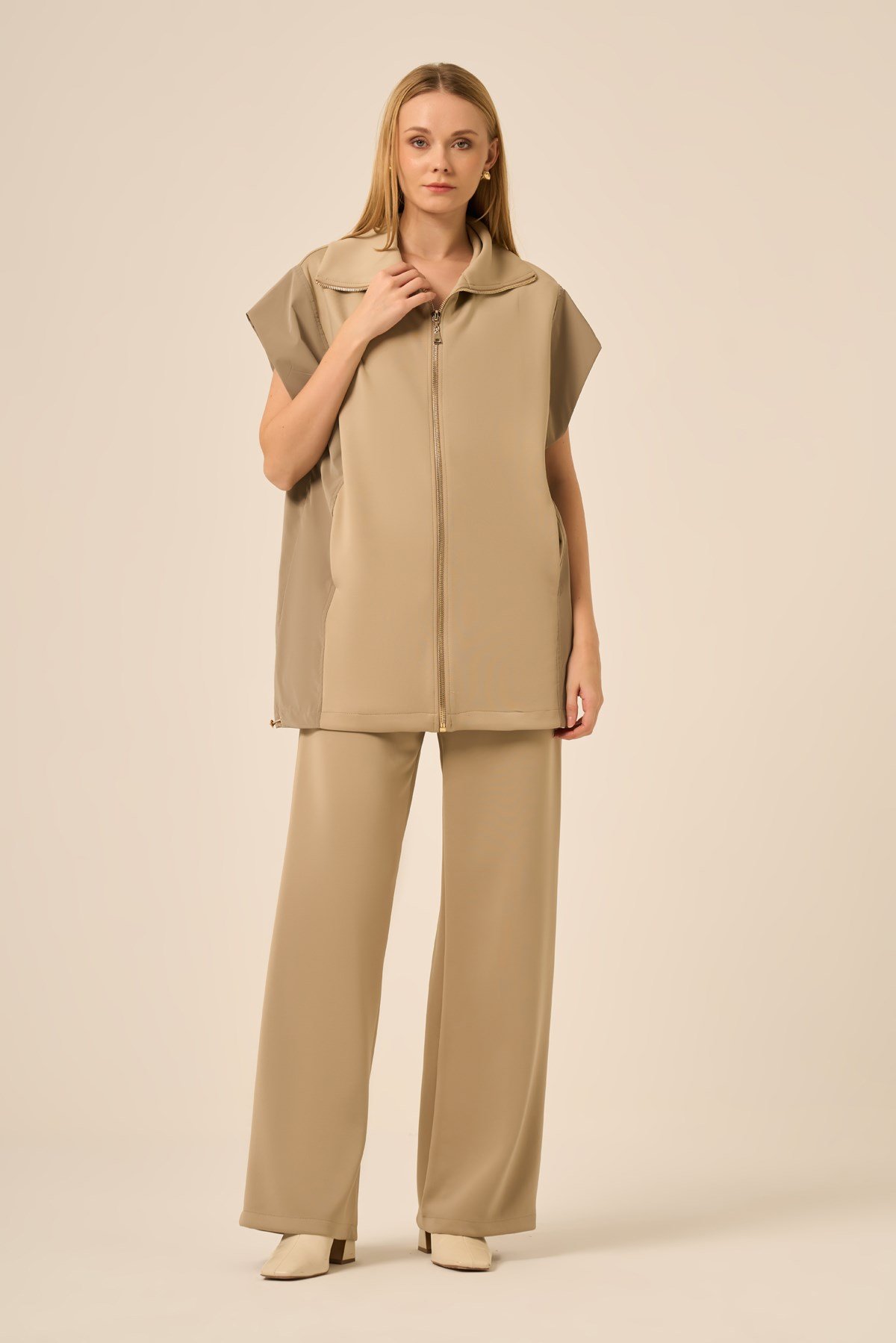 Firoy Kadın Scuba Spandex Takım  Beige