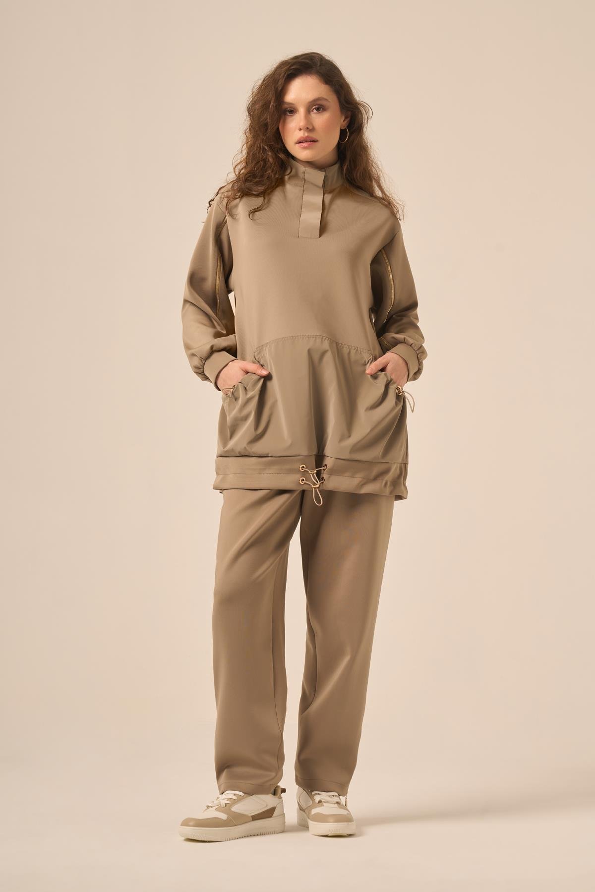 Firoy Kadın Scuba Spandex Takım  Beige