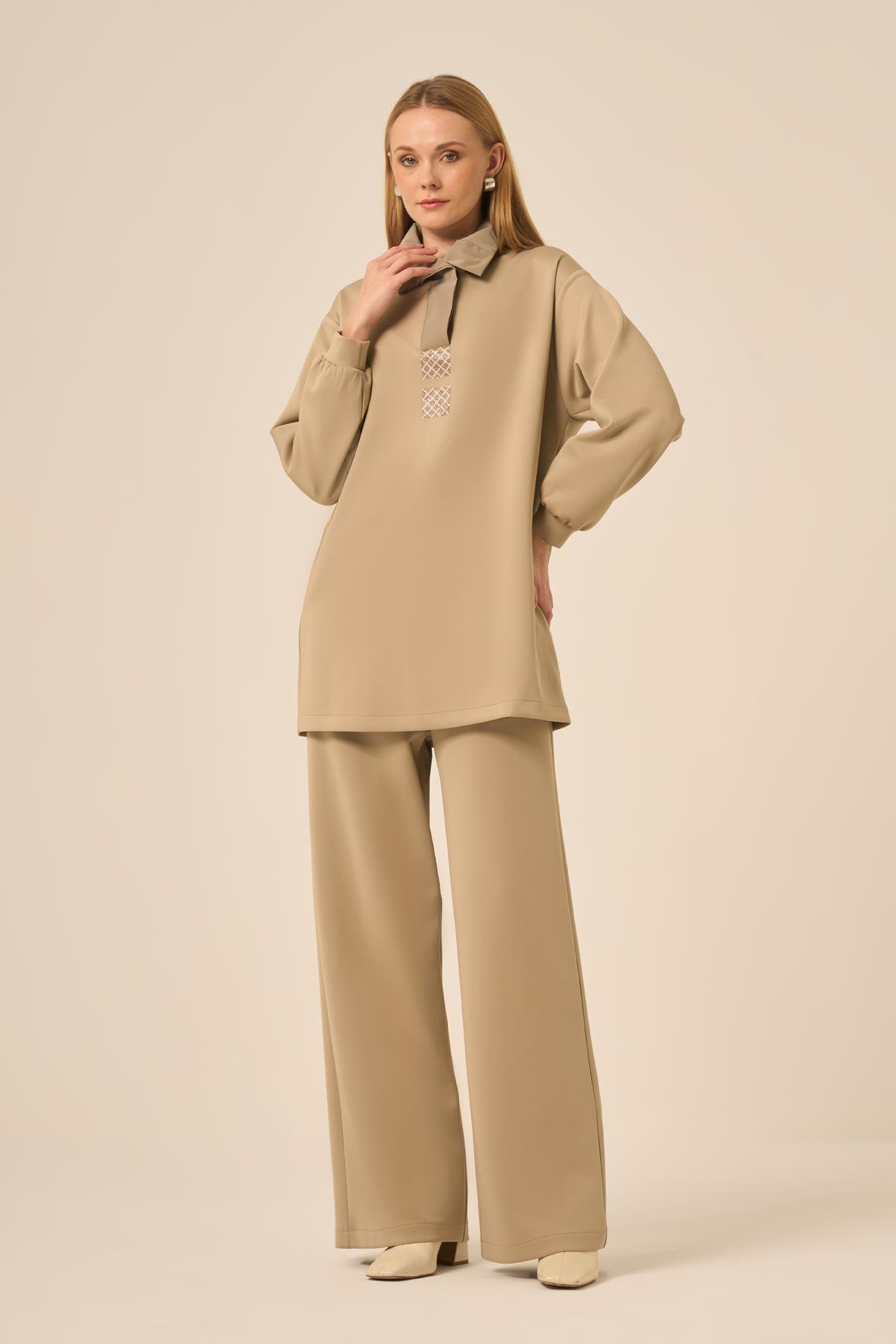 Firoy Kadın Scuba Spandex Takım  Beige