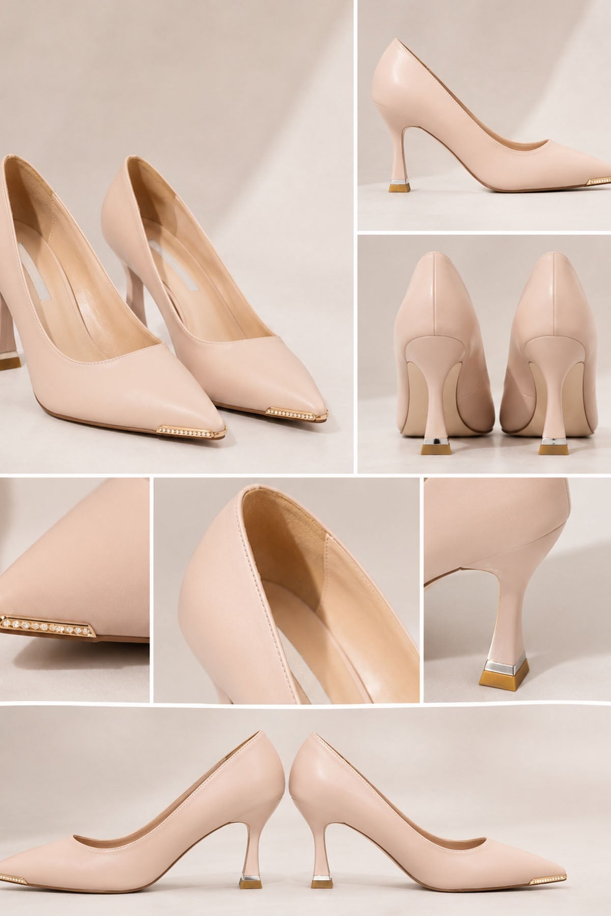 Firoy Kadın Stiletto Sivri Burun Topuklu Ayakkabı  Bej