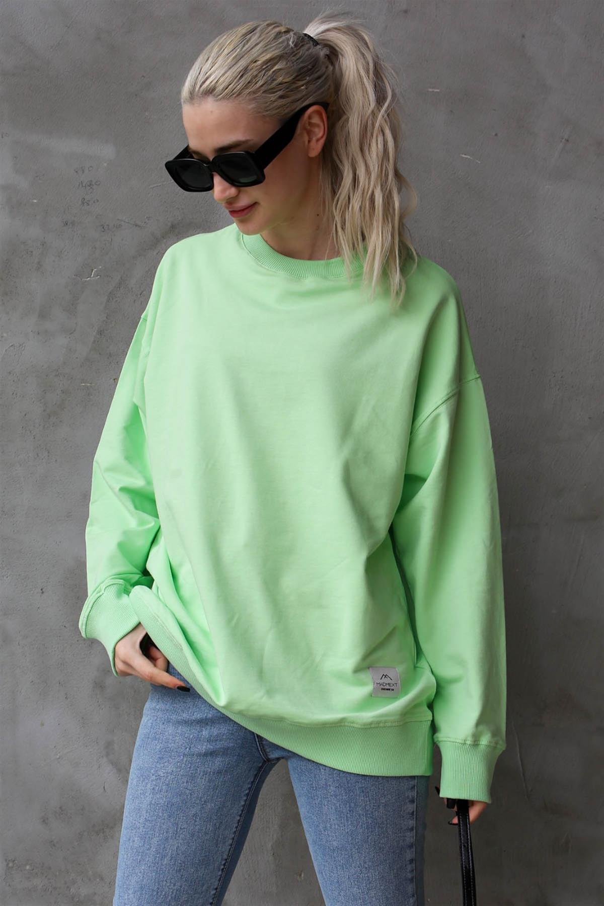 Açık Yeşil Basic Oversize Kadın Sweatshirt - Madmext