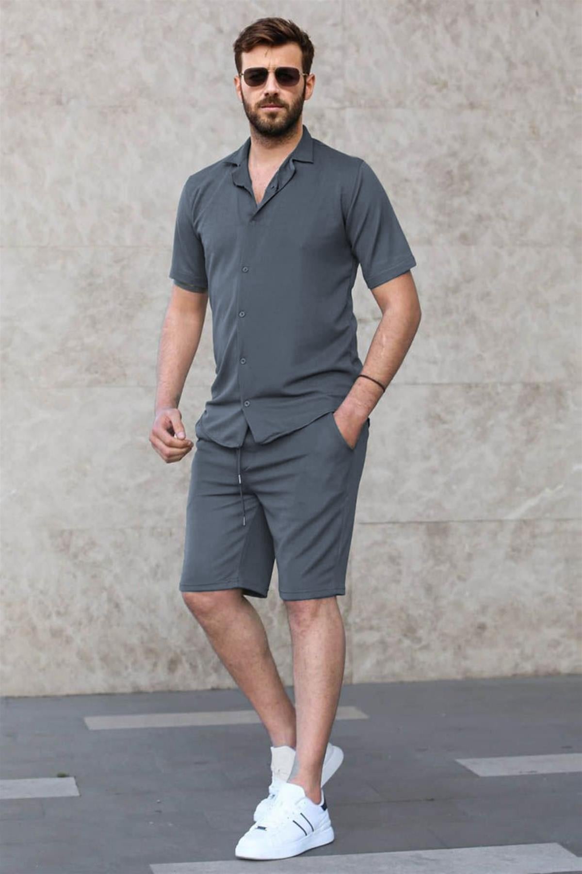 Antrasit Basic Erkek Gömlek Takımı 5918