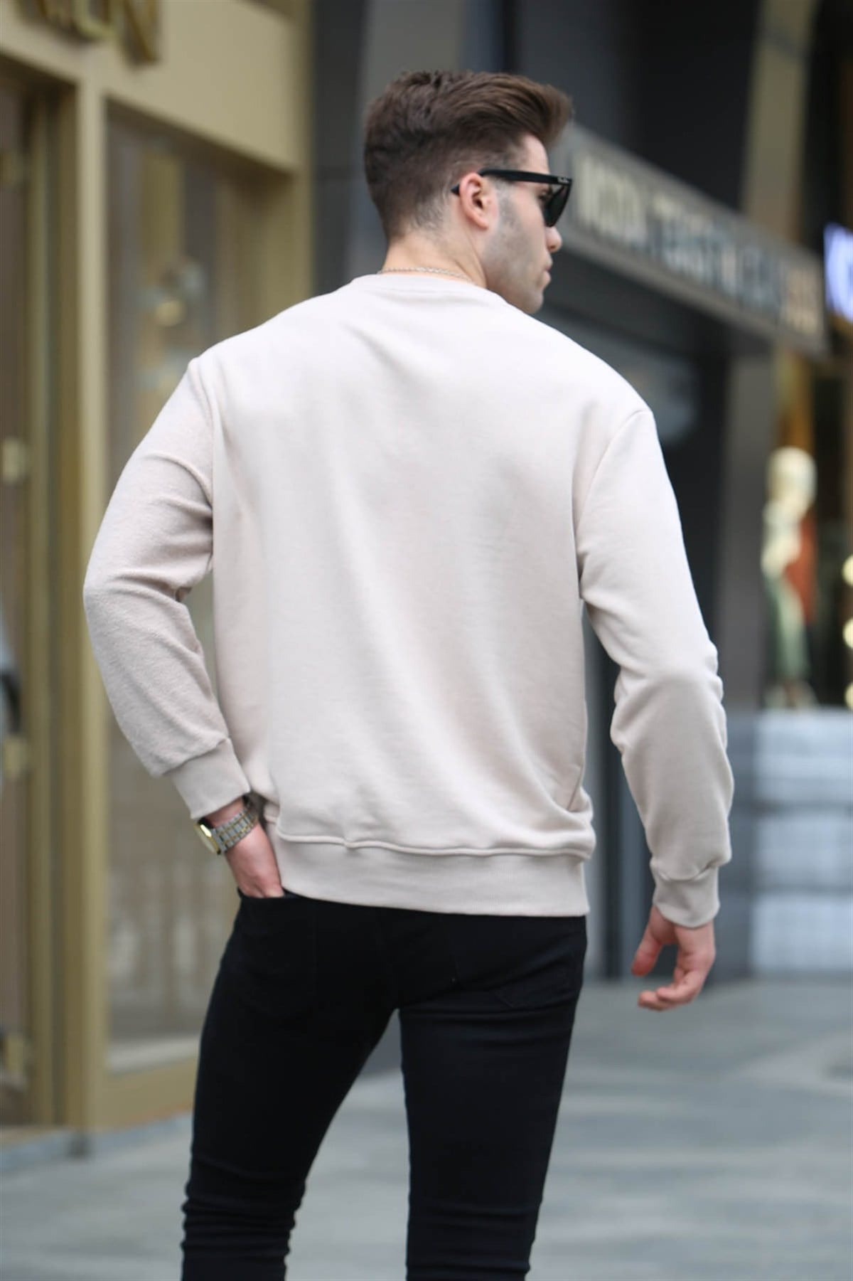 Bej Basic Erkek Sweatshirt 6010