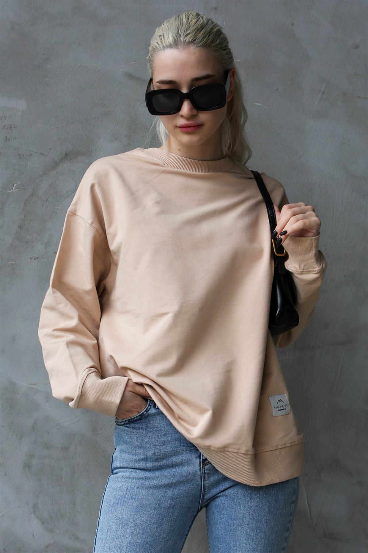 Bej Basic Oversize Kadın Sweatshirt MG1686