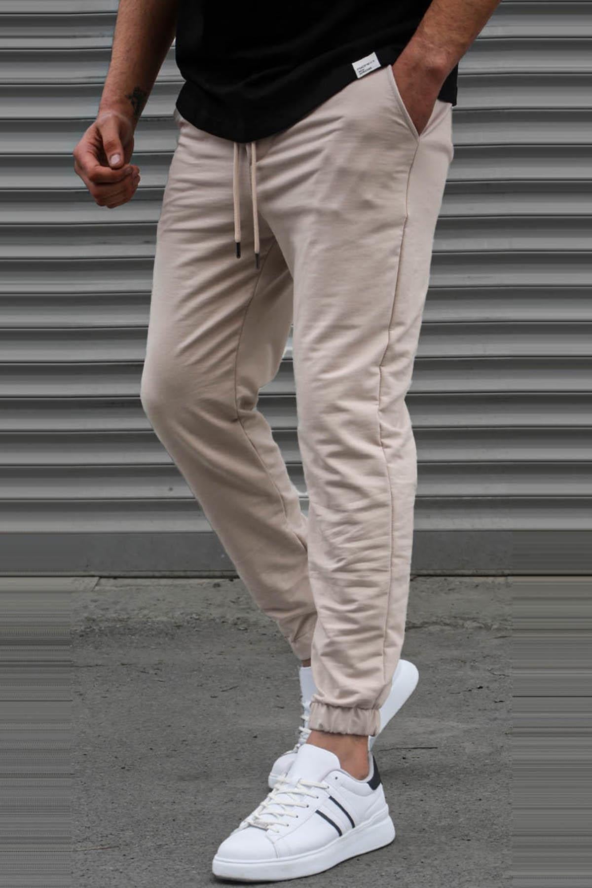 Bej Basic Paçası Lastikli Erkek Eşofman 5494
