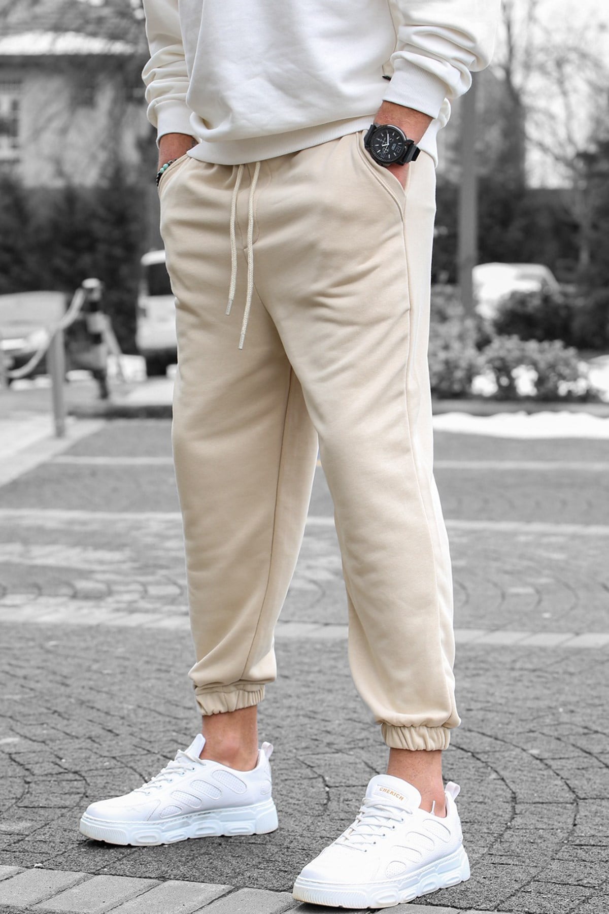 Bej Basic Regular Fit Erkek Eşofman Altı