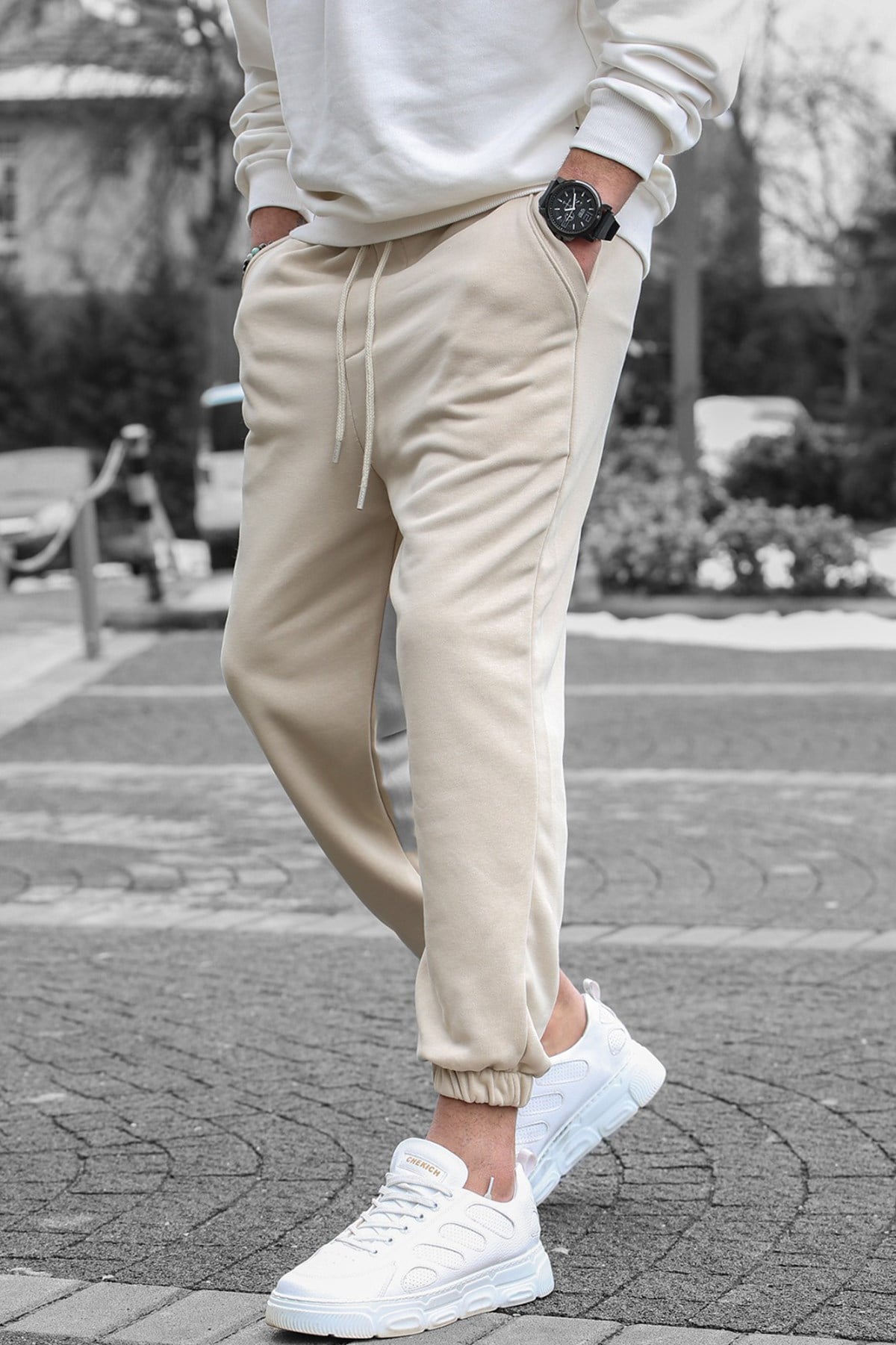 Bej Basic Regular Fit Erkek Eşofman Altı