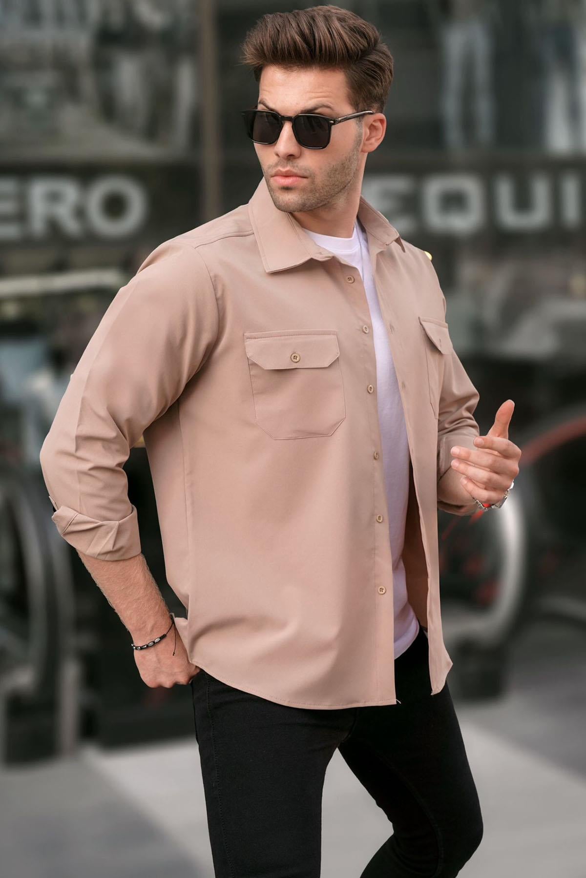 Bej Basic Regular Fit Erkek Gömlek 6716