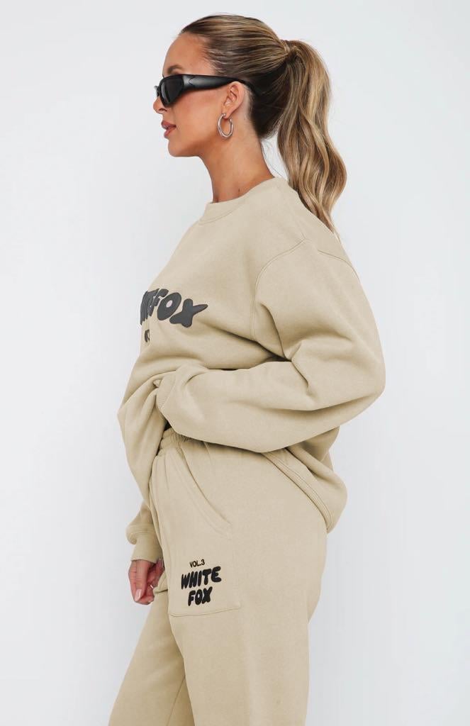 Bej Bisiklet Yaka Baskılı Sweatshirt MG1904