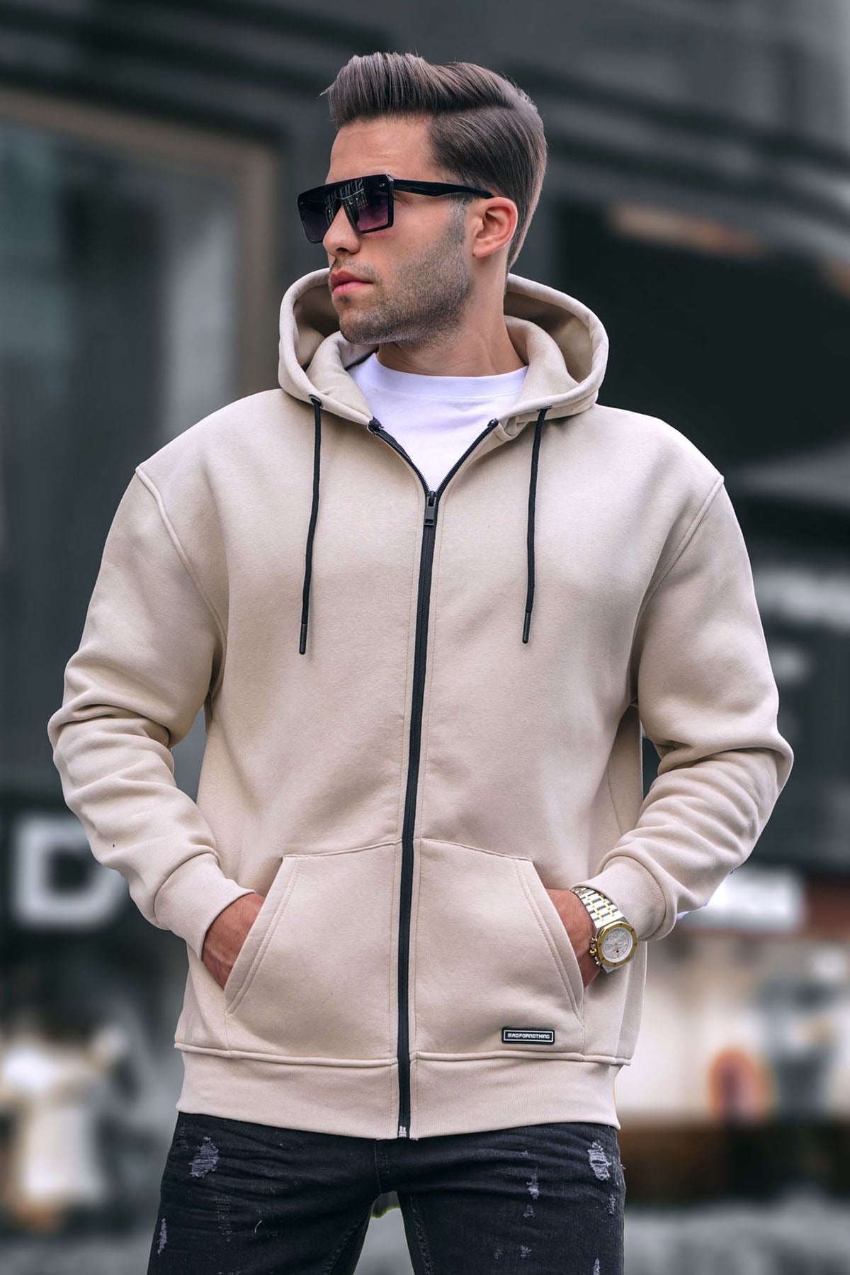 Bej Fermuarlı Basic Sweatshirt 6027