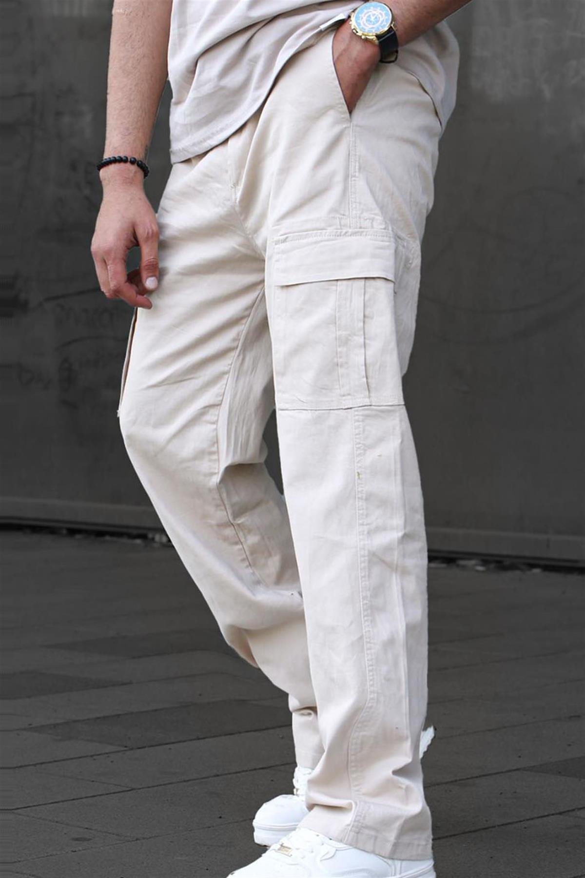 Bej Geniş Paça Kargo Cep Erkek Pantolon 6811