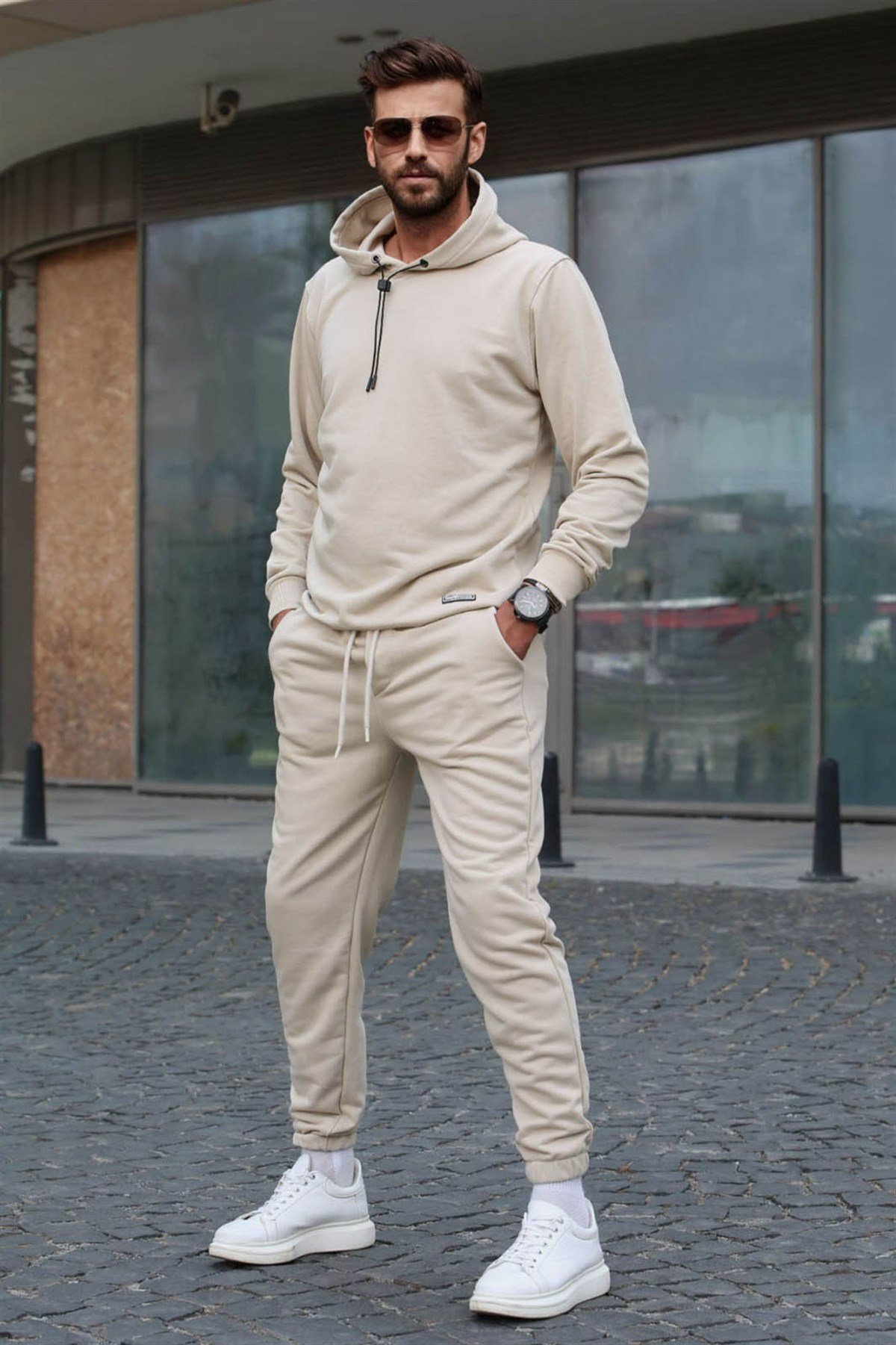 Bej Kapşonlu Basic Eşofman Takımı 5908