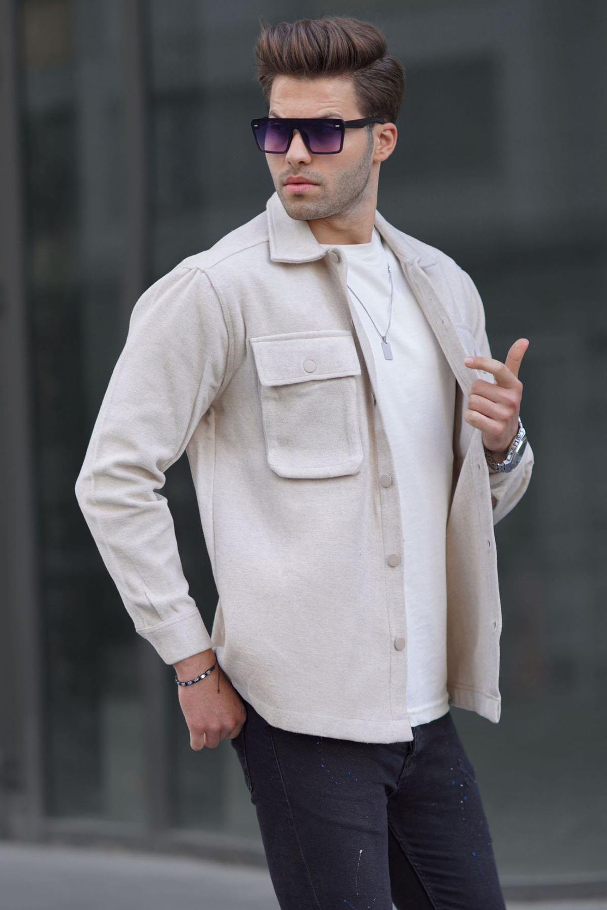 Taş Rengi Oversize Oduncu Erkek Gömlek 6809
