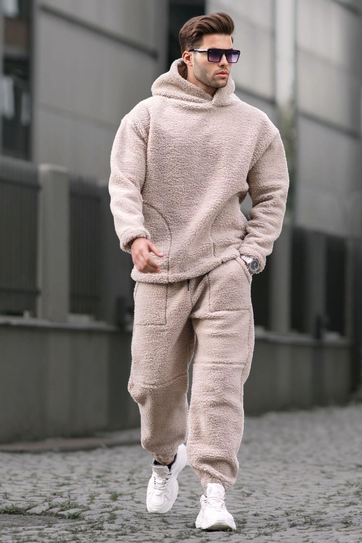 Bej Oversize Peluş Eşofman Takımı 5930