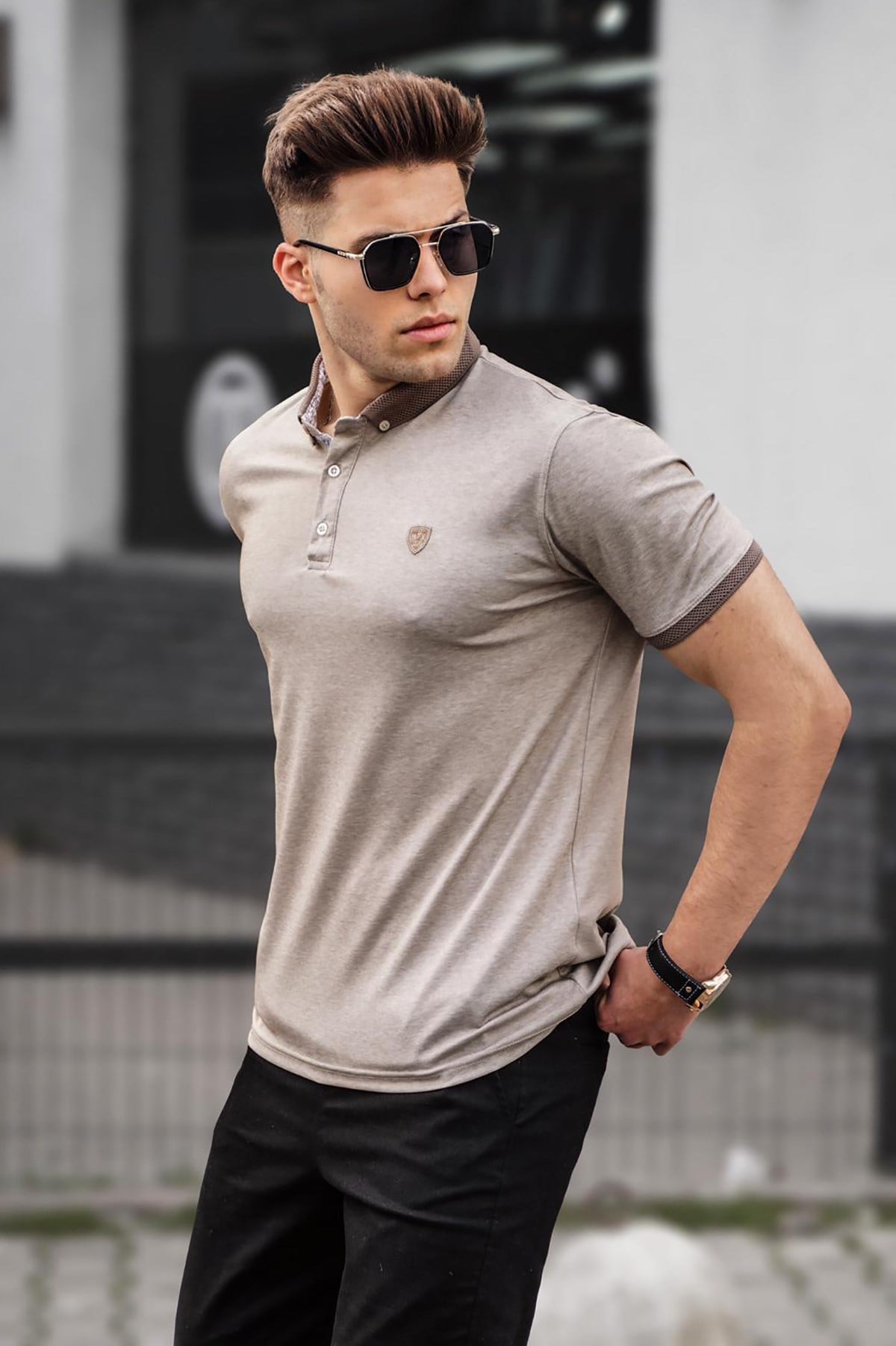 Bej Polo Yaka Basic Erkek Tişört