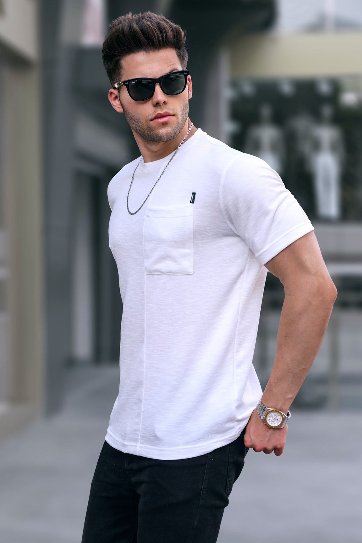 Beyaz Cepli Basic Tişört 5880