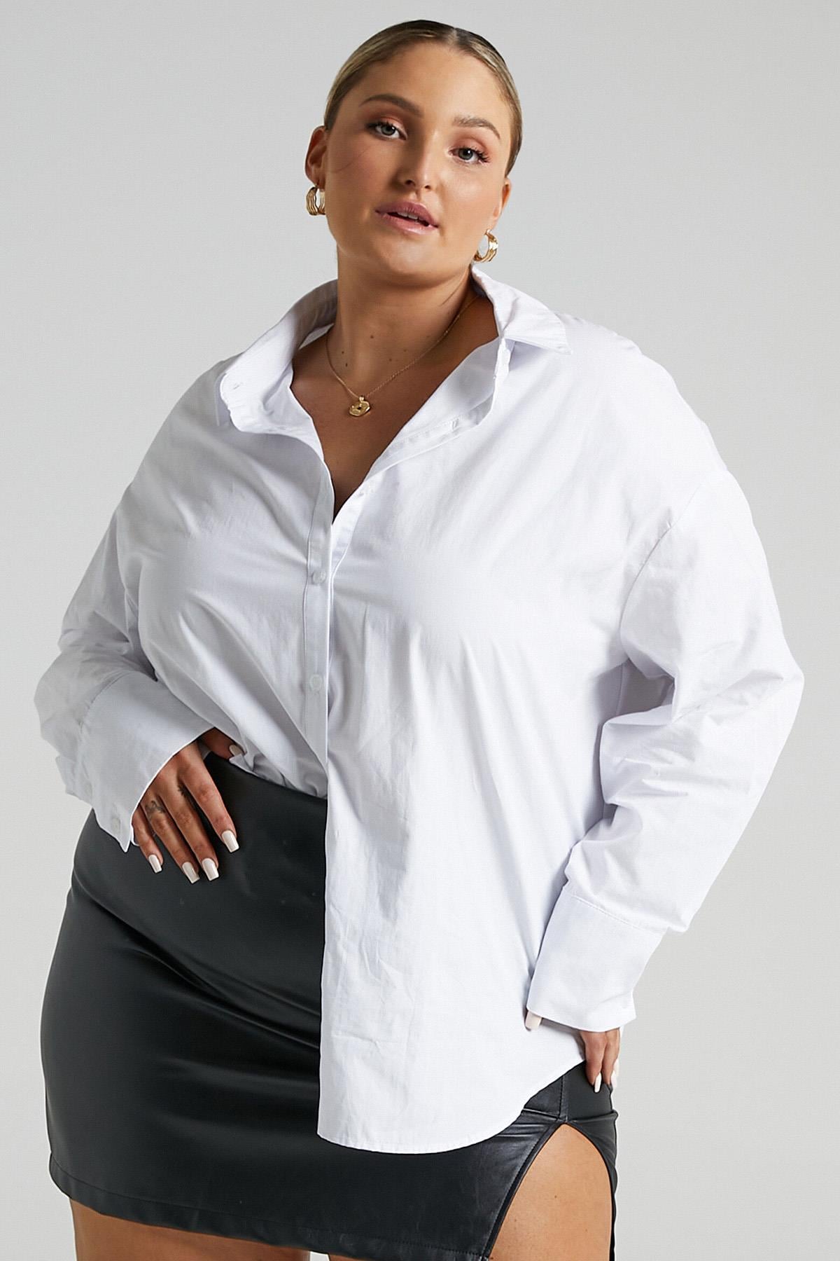 Beyaz Oversize Basic Gömlek MG1794