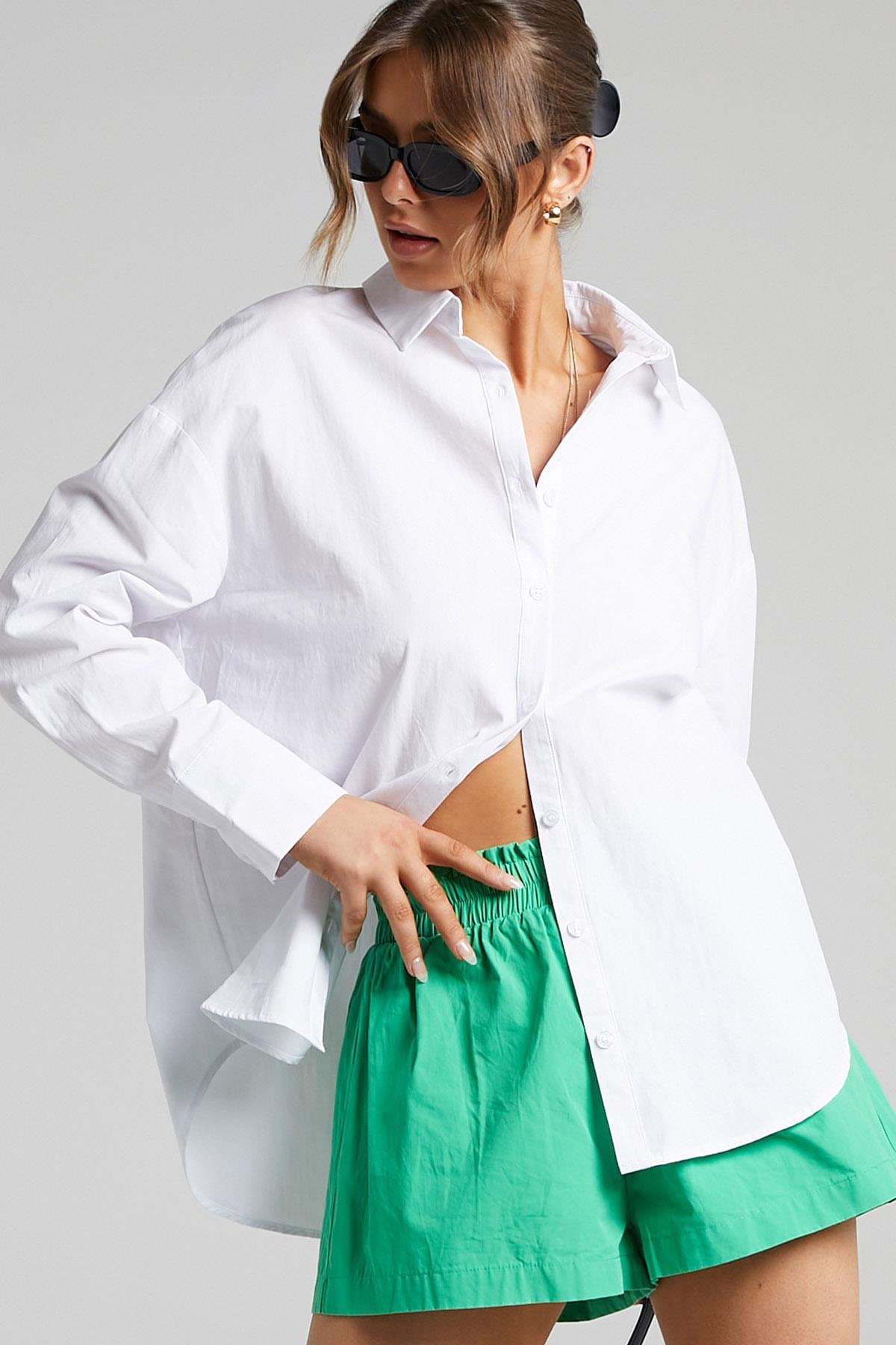 Beyaz Oversize Basic Gömlek MG1794