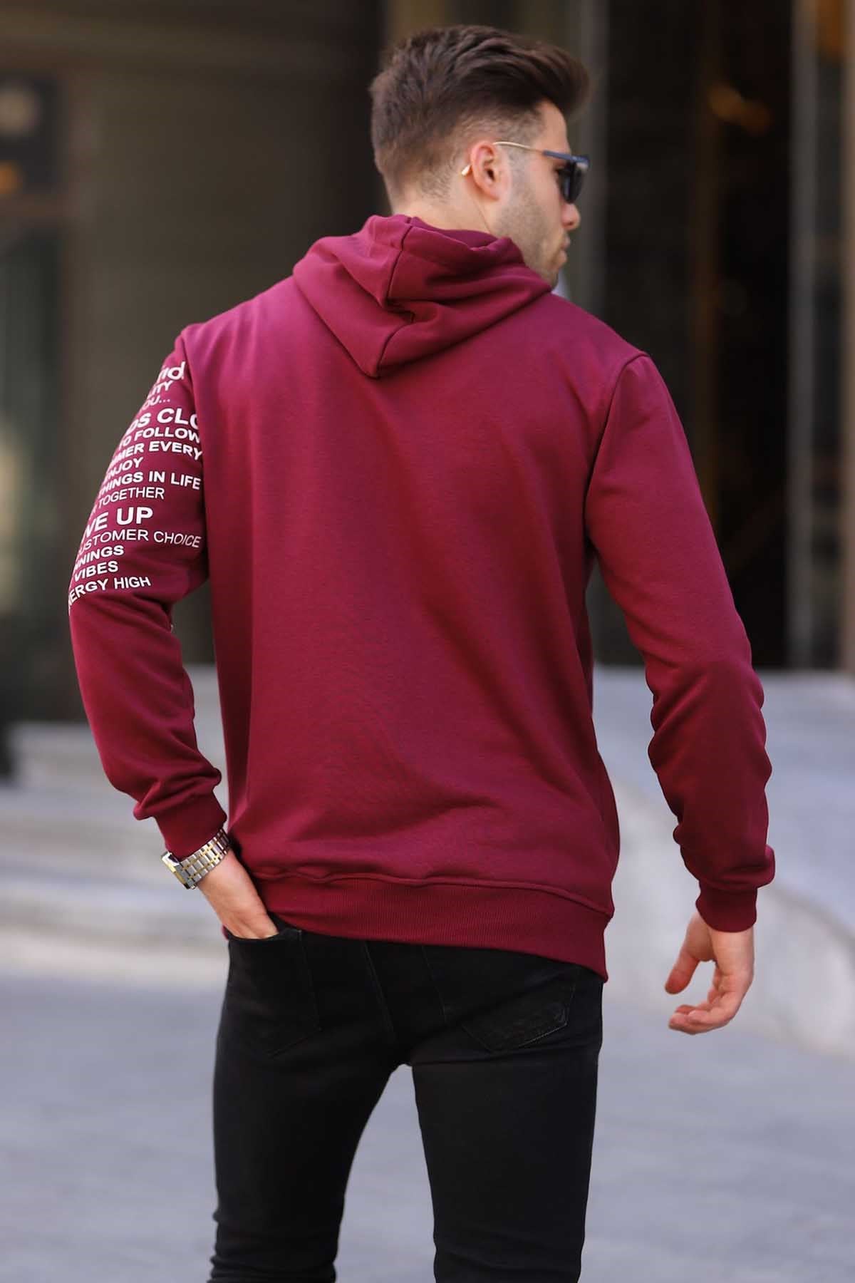 Bordo Baskılı Kapüşonlu Sweatshirt 6009