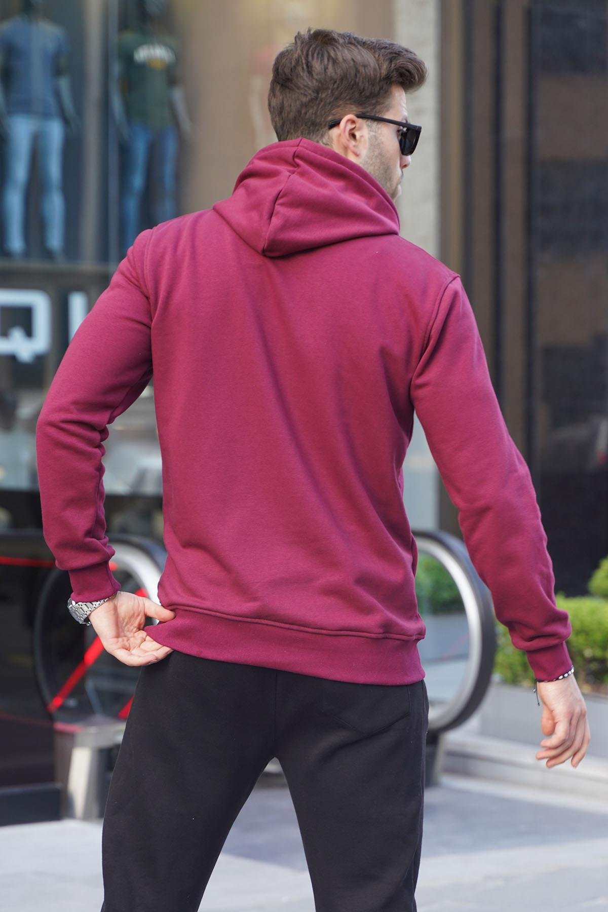 Bordo Baskılı Kapüşonlu Sweatshirt 6149