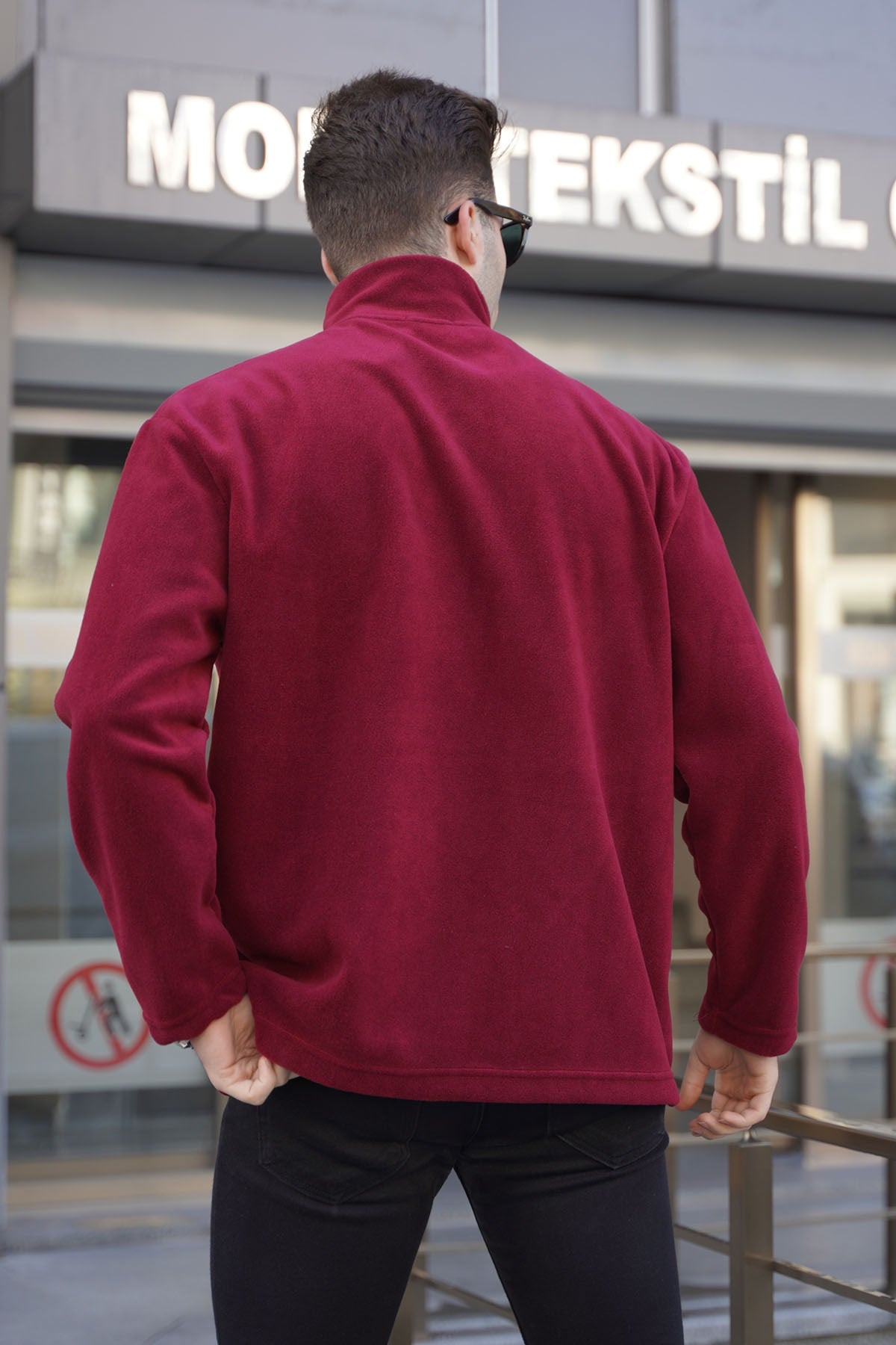 Bordo Cep Detaylı Fermuarlı Polar Sweatshirt  6046
