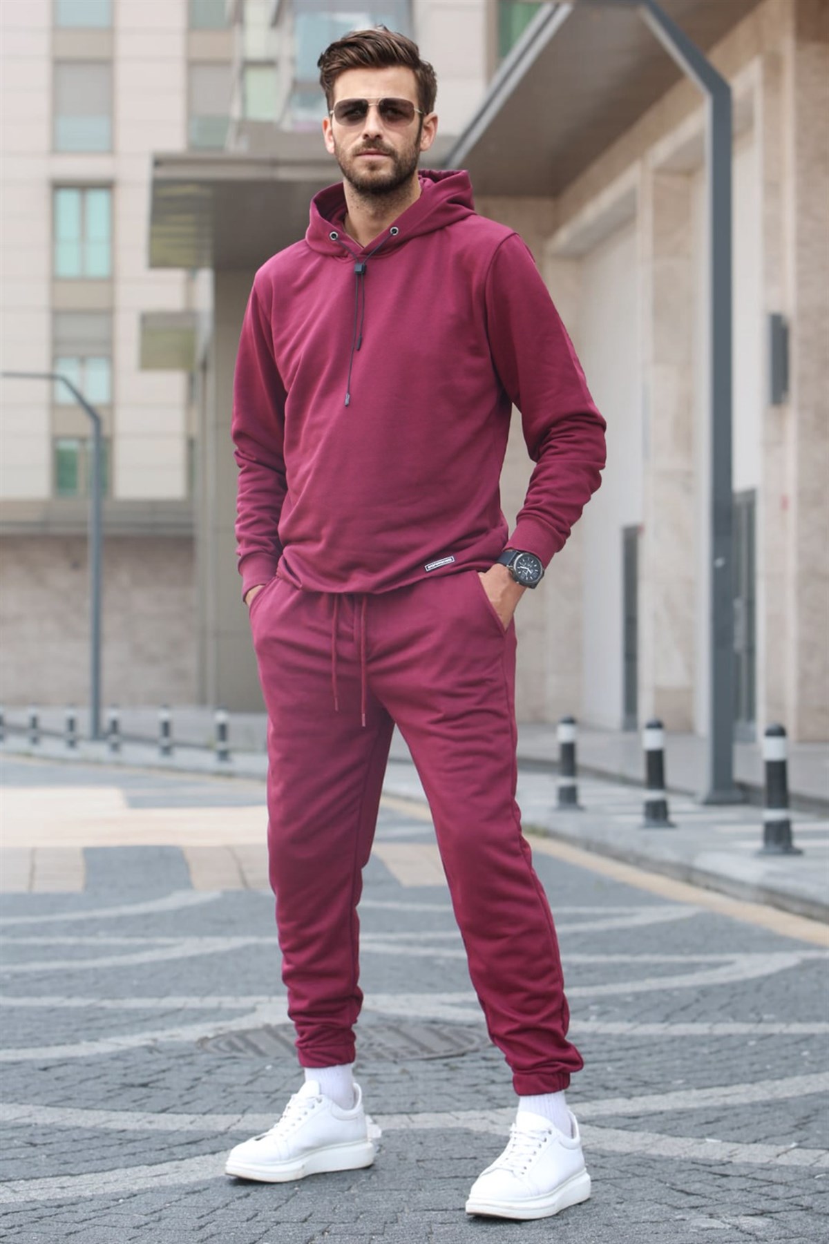 Bordo Kapşonlu Basic Eşofman Takımı 5908