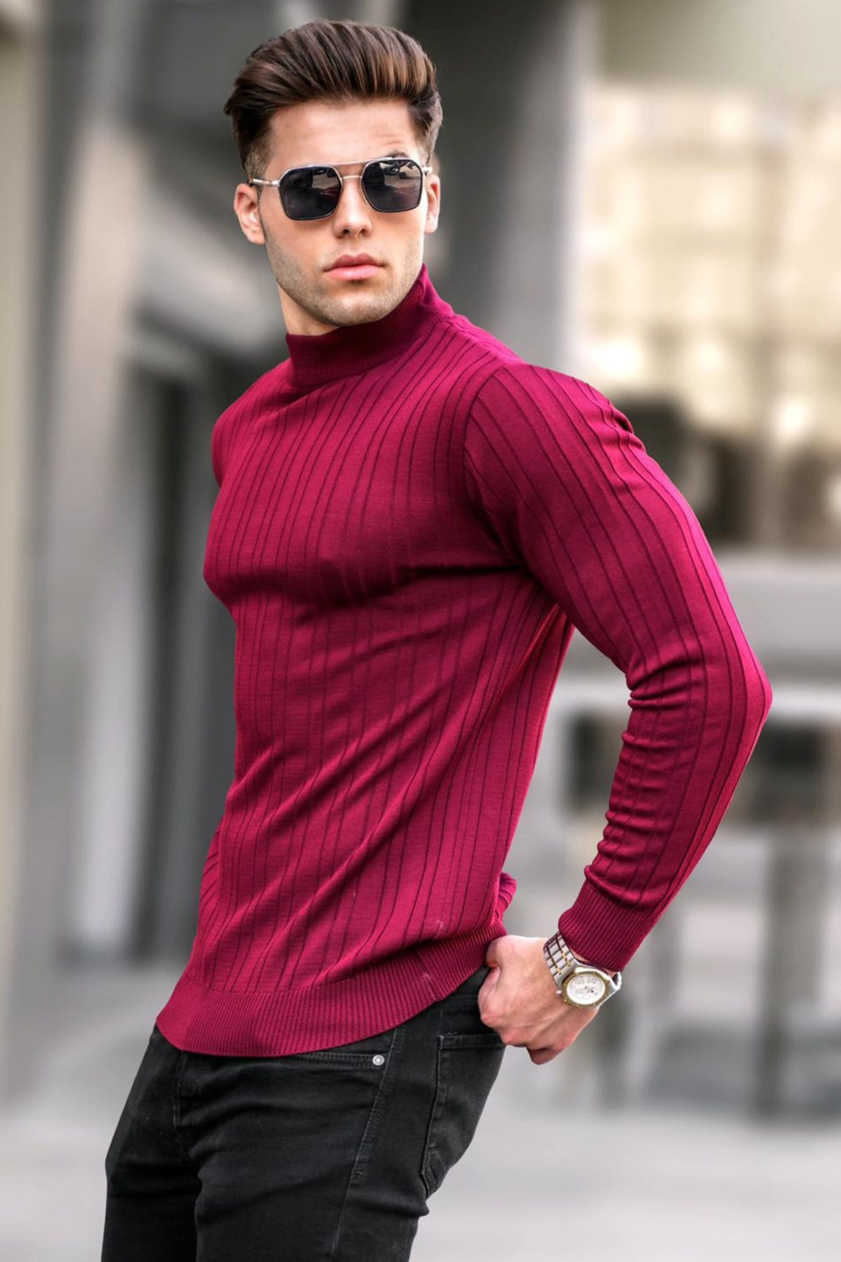 Bordo Yarım Balıkçı Yaka Triko Kazak 5786