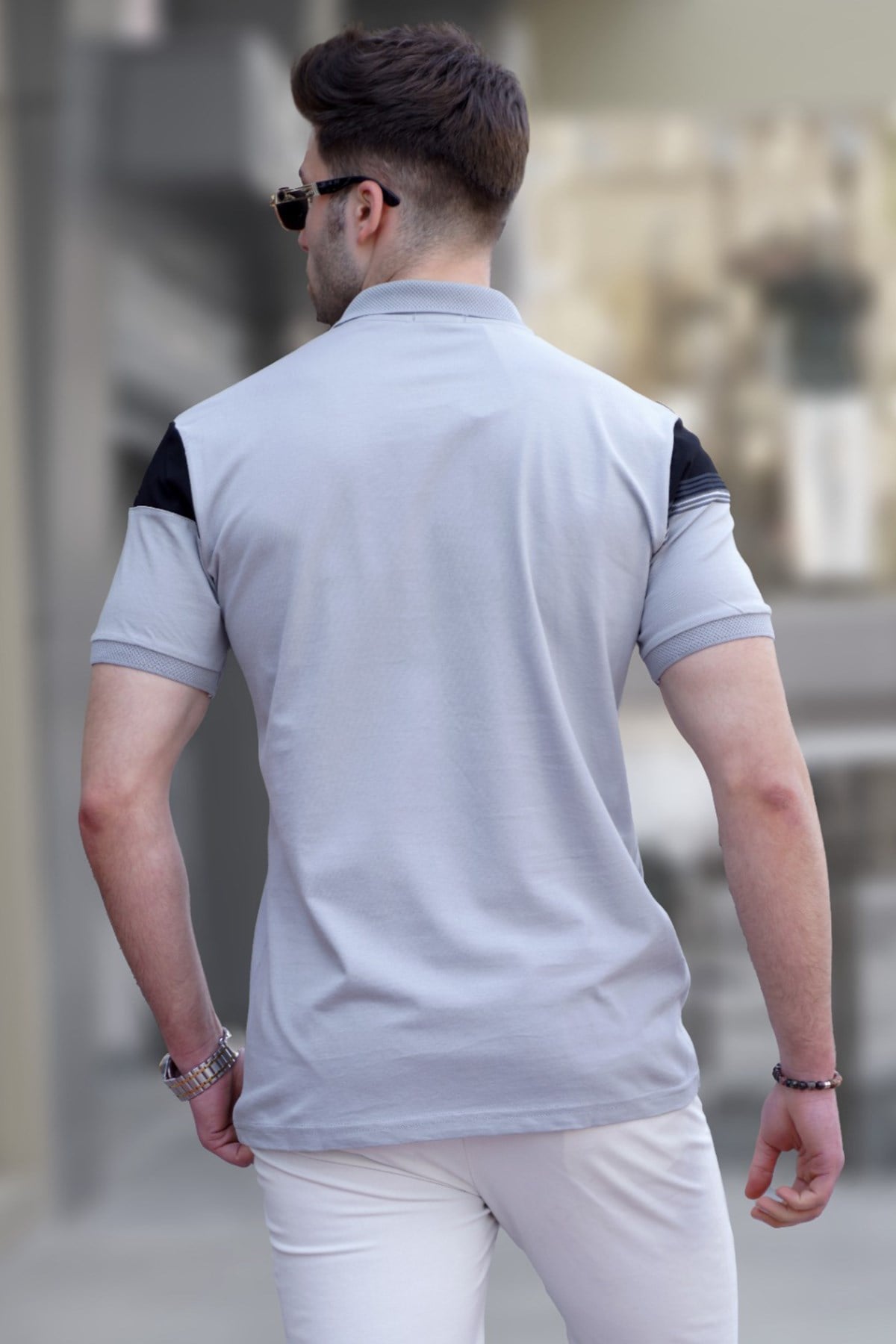 Boyalı Gri Düğmeli Polo Yaka Erkek Tişört 5855