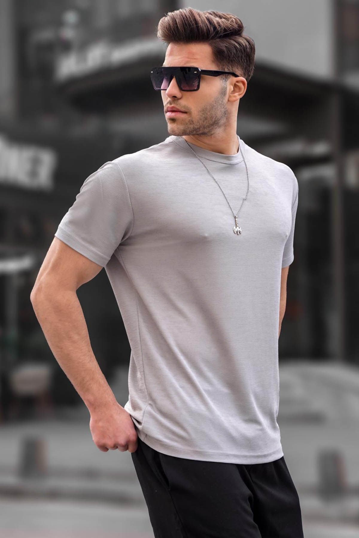 Boyalı Gri Regular Fit Basic Erkek Tişört 6069