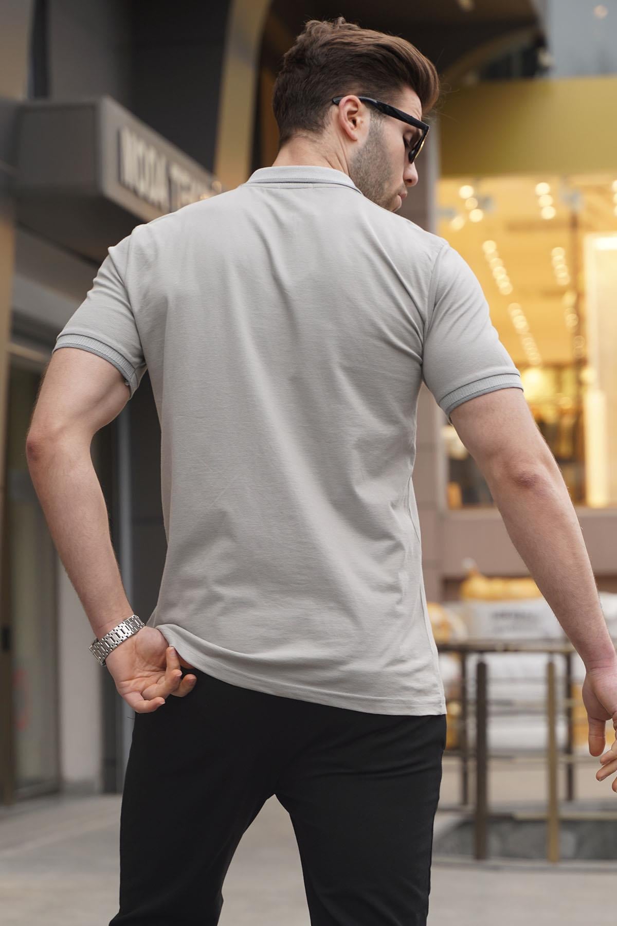 Boyalı Gri Regular Fit Erkek Polo Yaka Tişört 6105